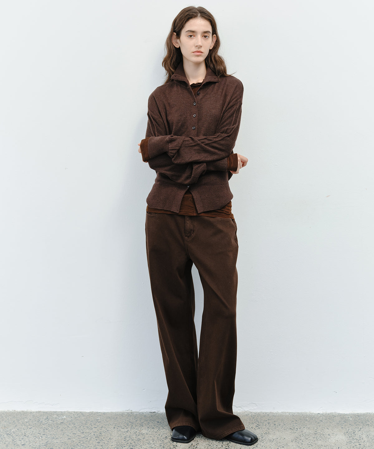「10月下旬出荷予定」Wool Silk High Neck Button Knit Cardigan