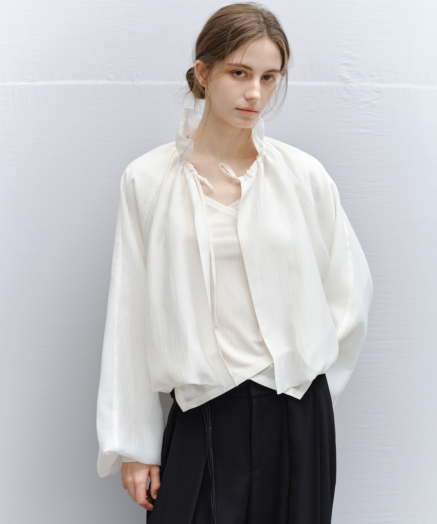 Sheer Gathered Neck Light Jacket