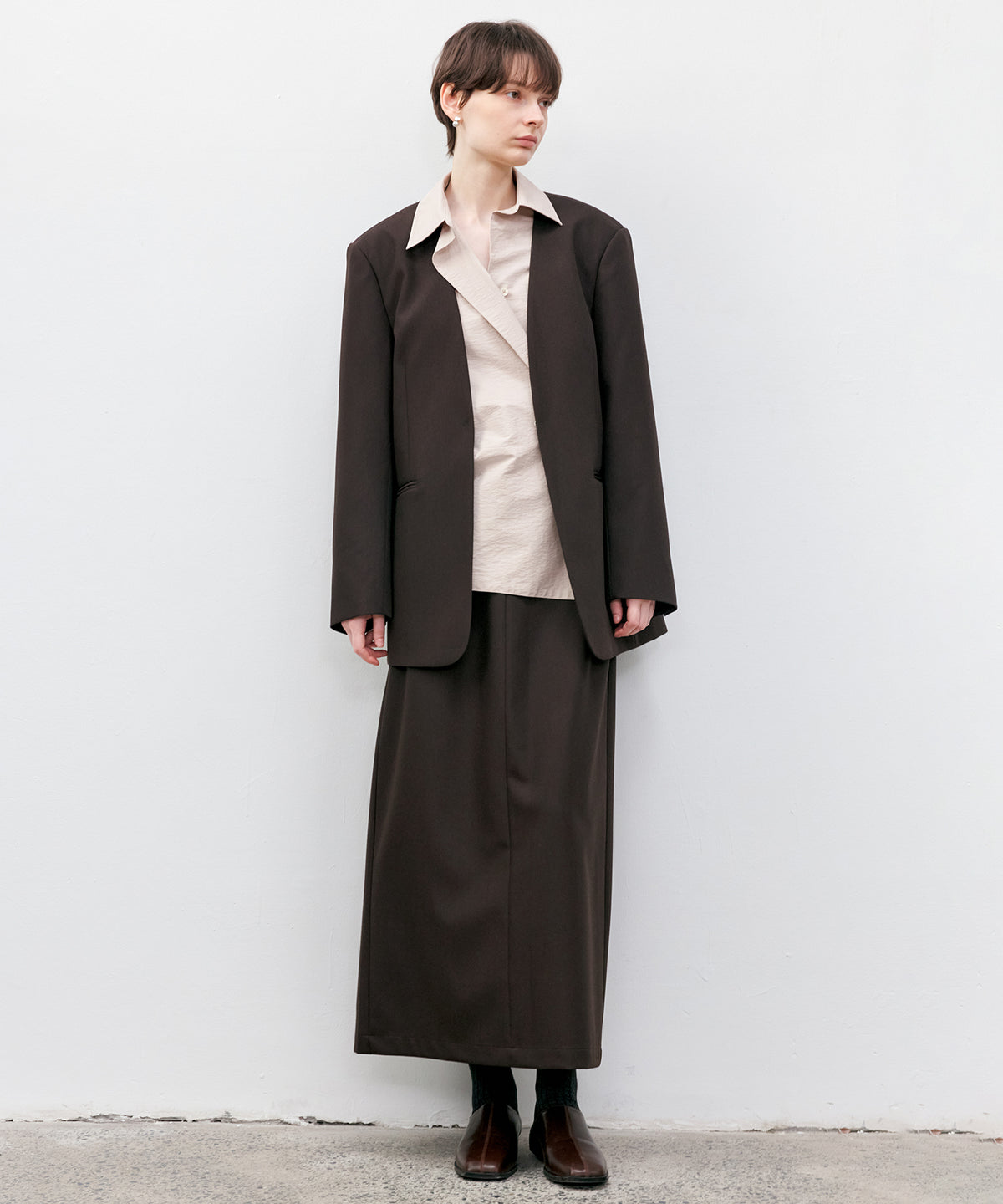 Collarless Oversized Tailored Jacket