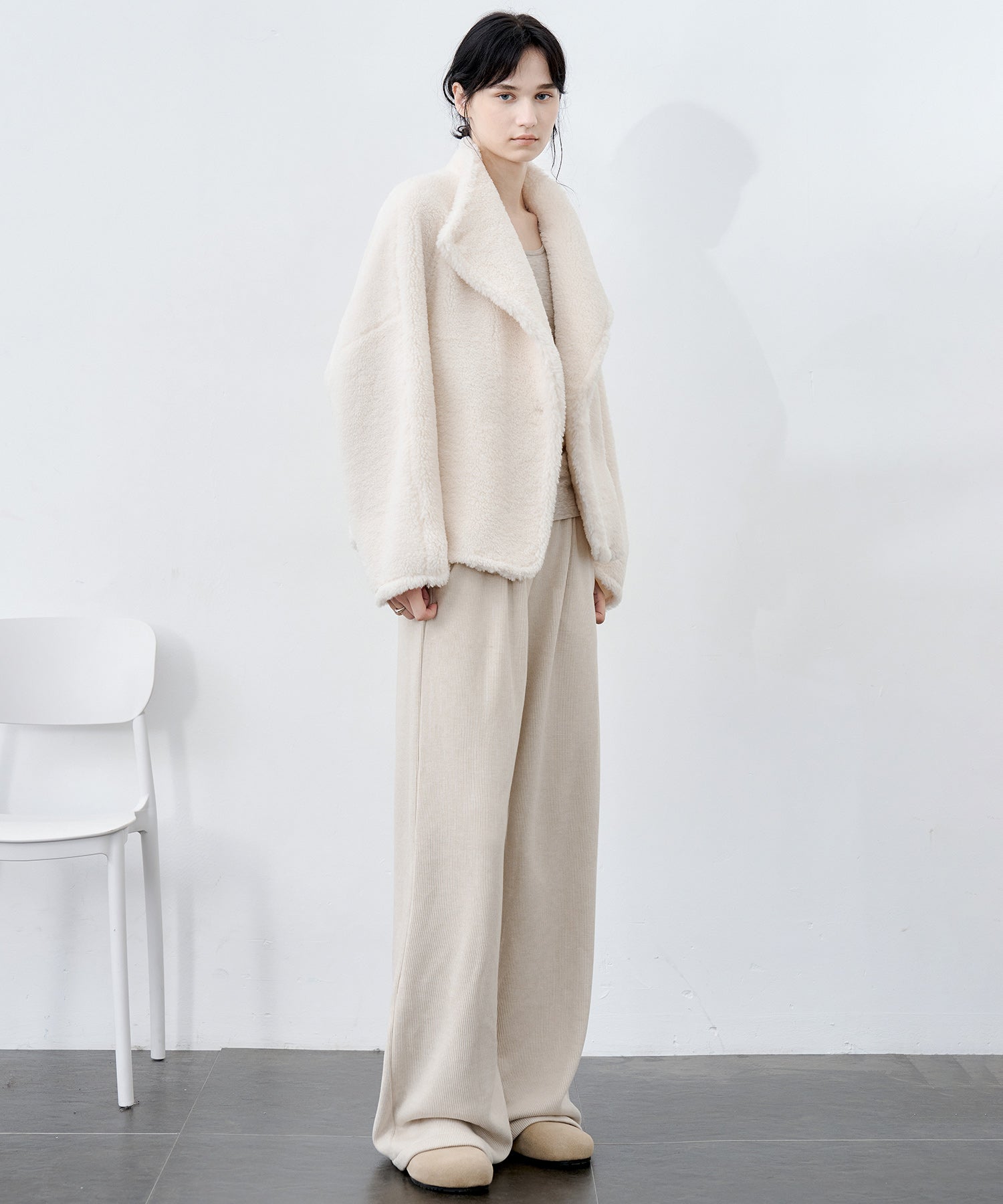 Asymmetric Collar Faux Shearling Short Jacket