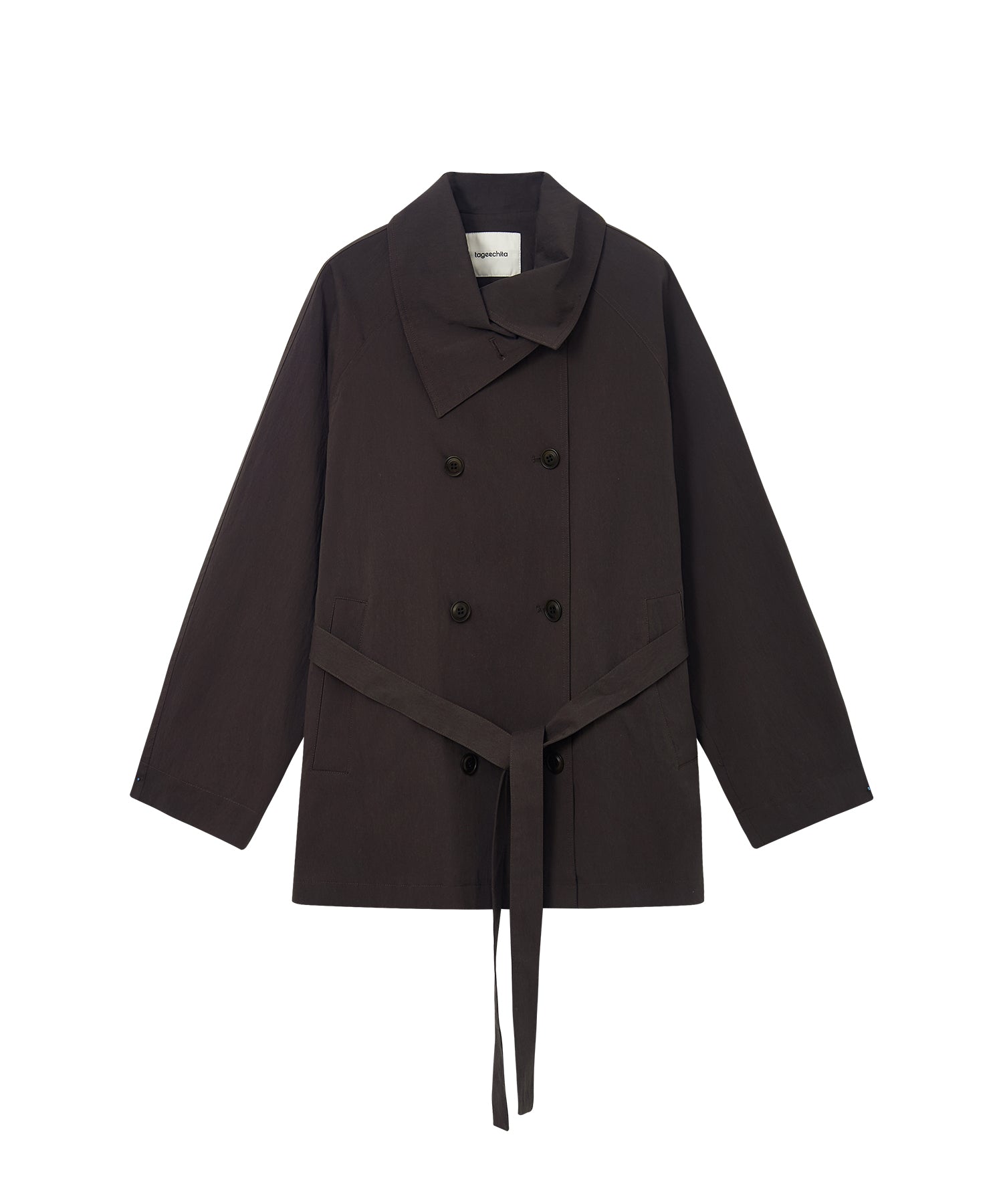 Wrap Collar Belted Cropped Trench Jacket