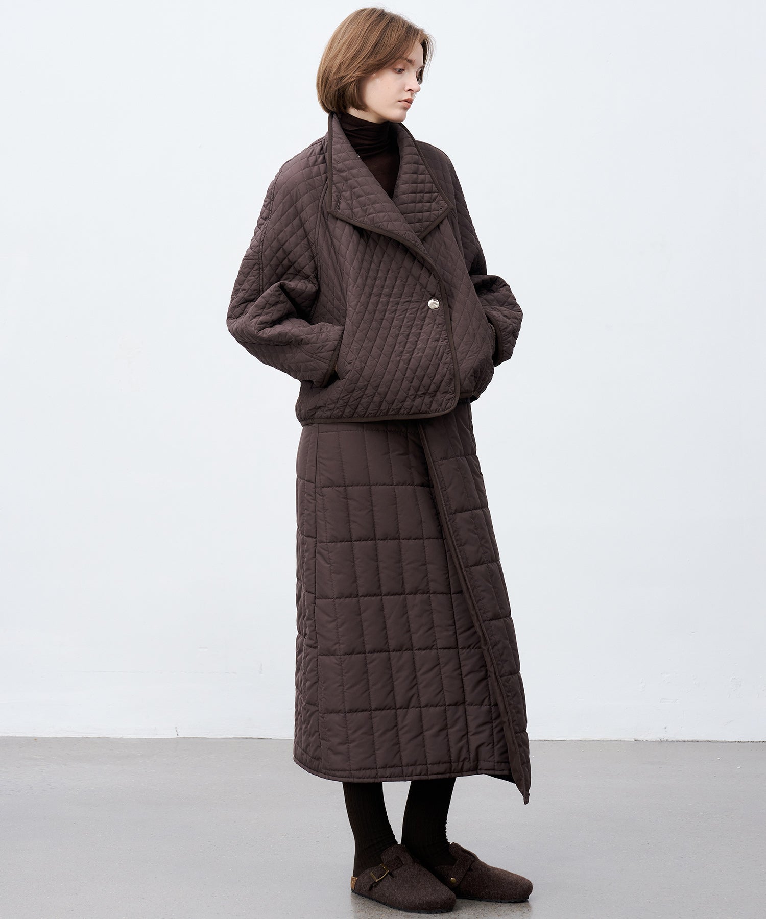 Quilted Overlap Long Skirt Straight Silhouette Padded Warm Winter Skirt