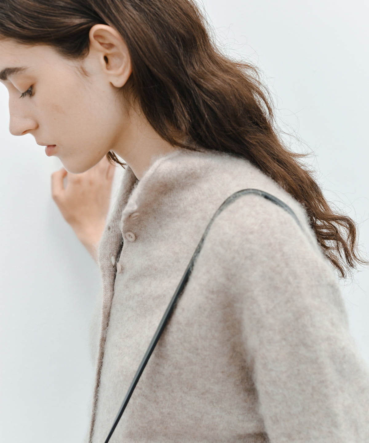 Brushed Cashmere-Blend High Neck Knit Cardigan
