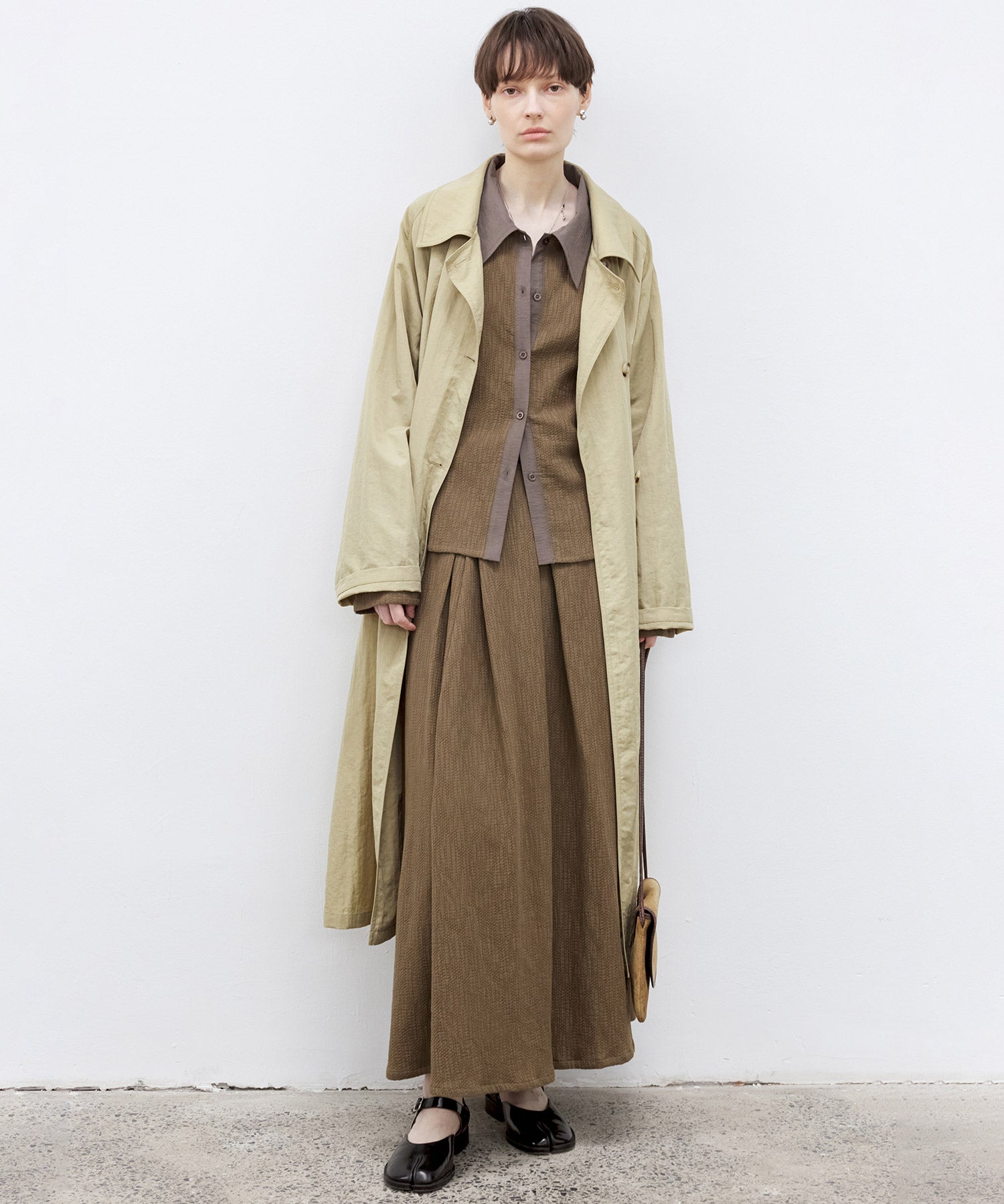 Lightweight Crinkled Fabric Longline Coat with Detachable Belt