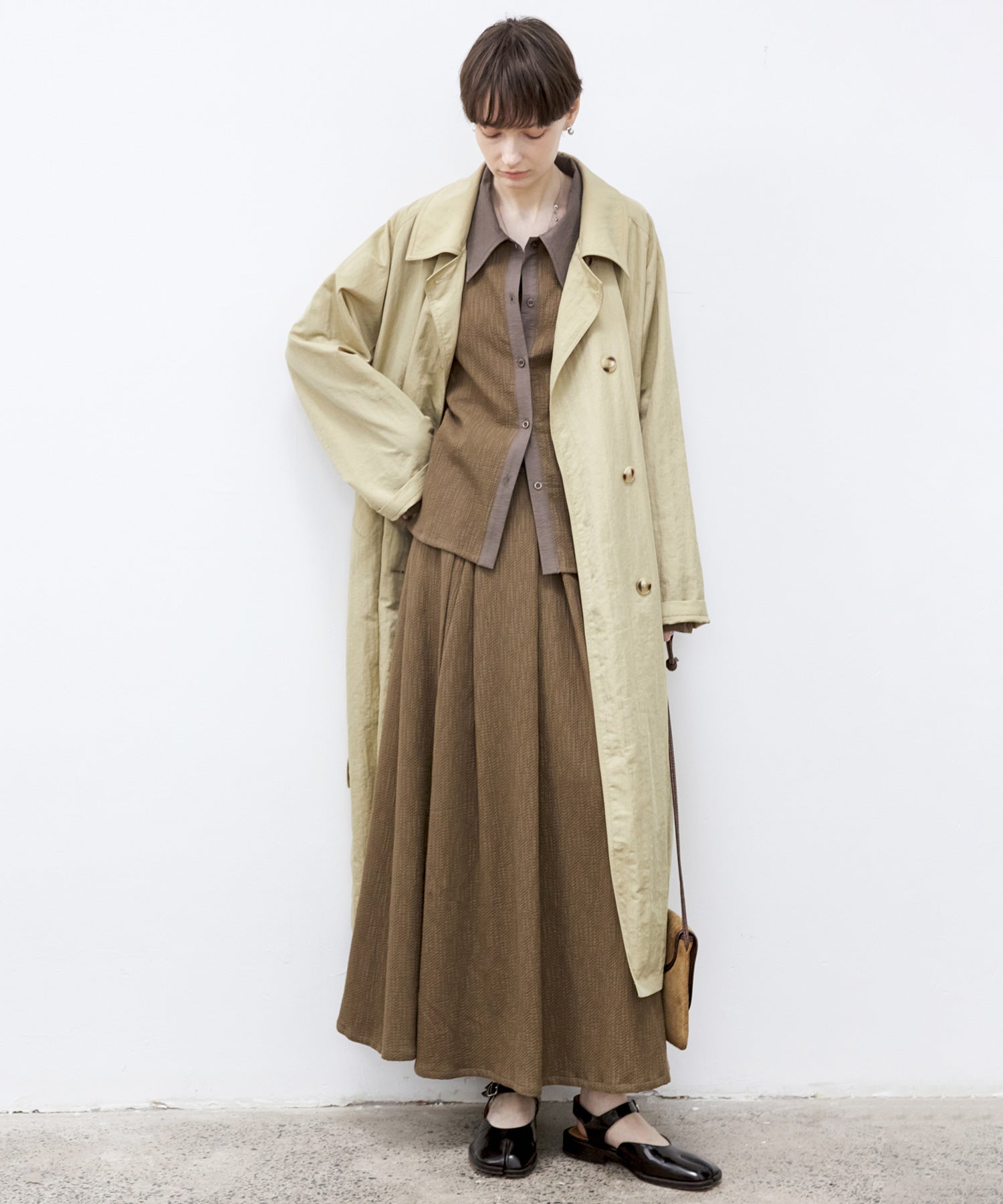 Lightweight Crinkled Fabric Longline Coat with Detachable Belt