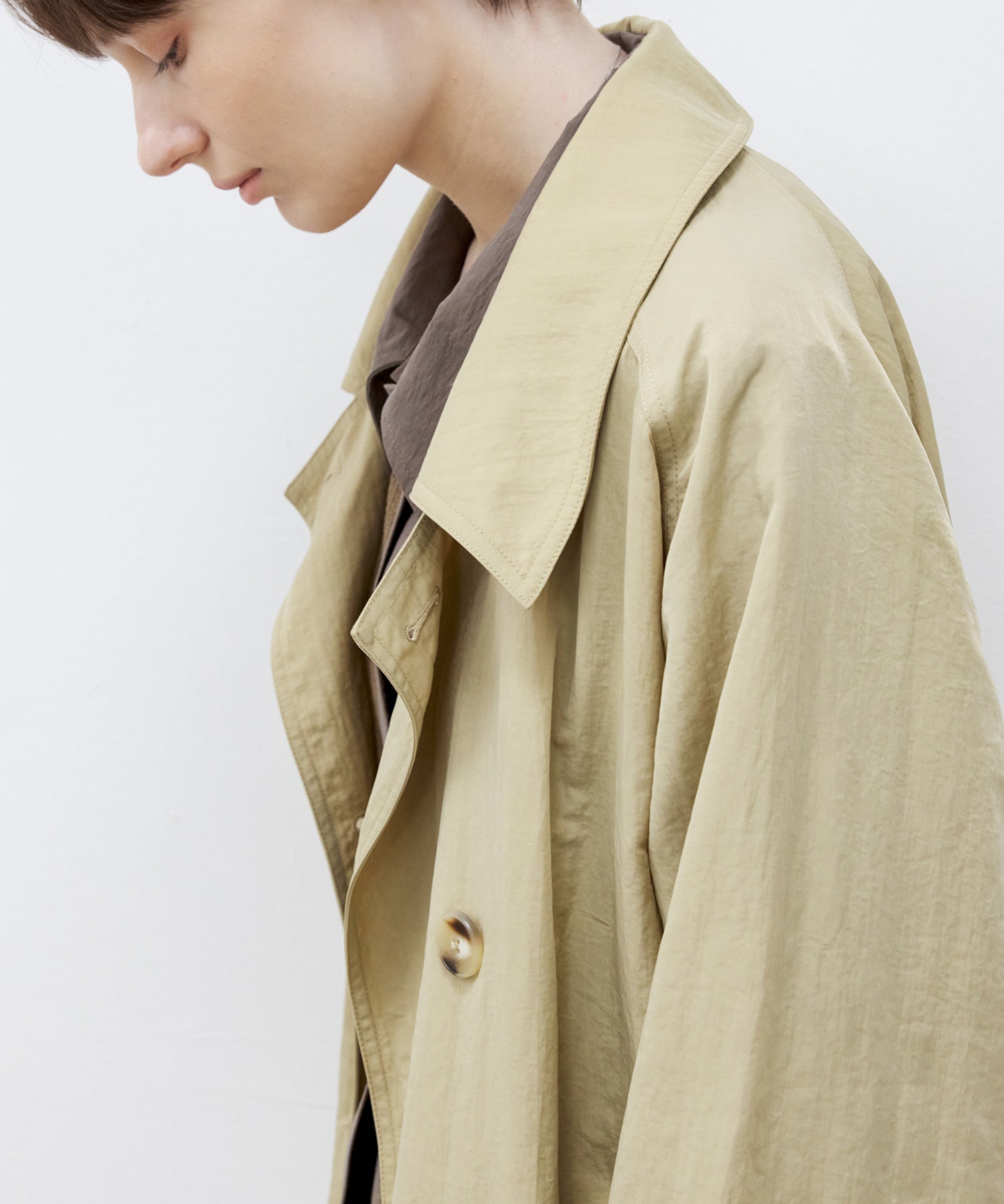 Lightweight Crinkled Fabric Longline Coat with Detachable Belt