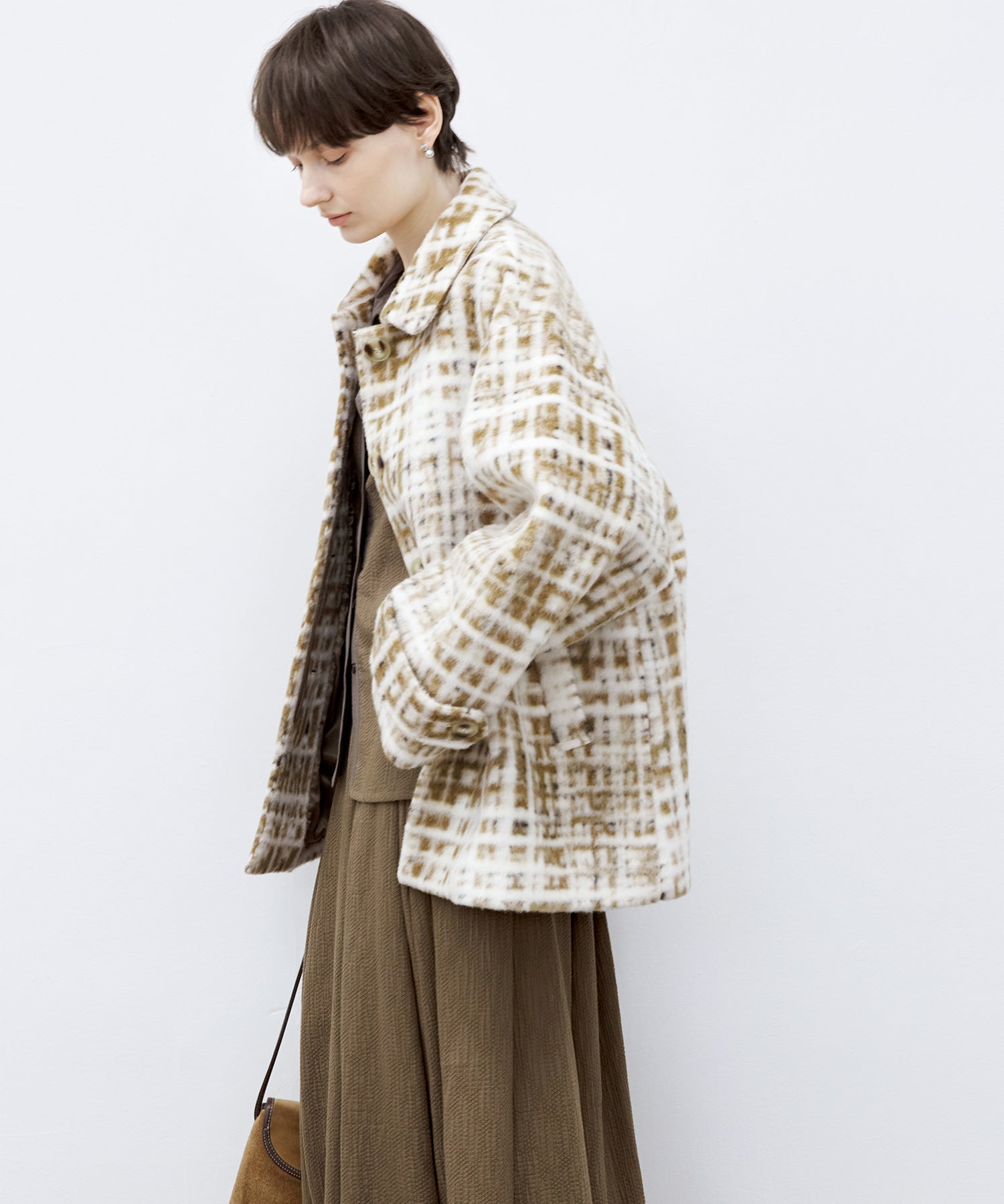Hazy Plaid Tailored Wool Short Over-coat