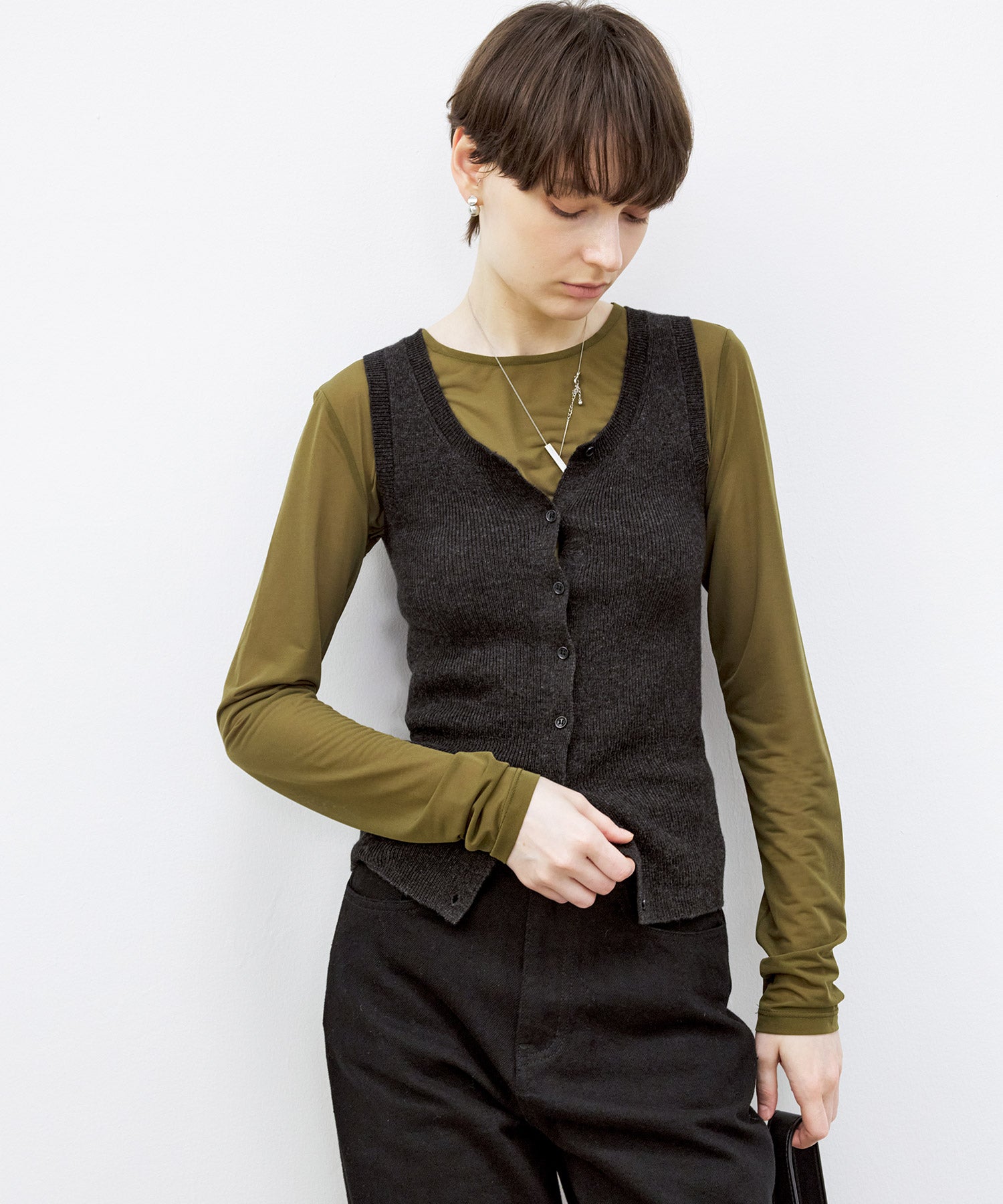 Front Button Soft Wool-Blend Knit Vest