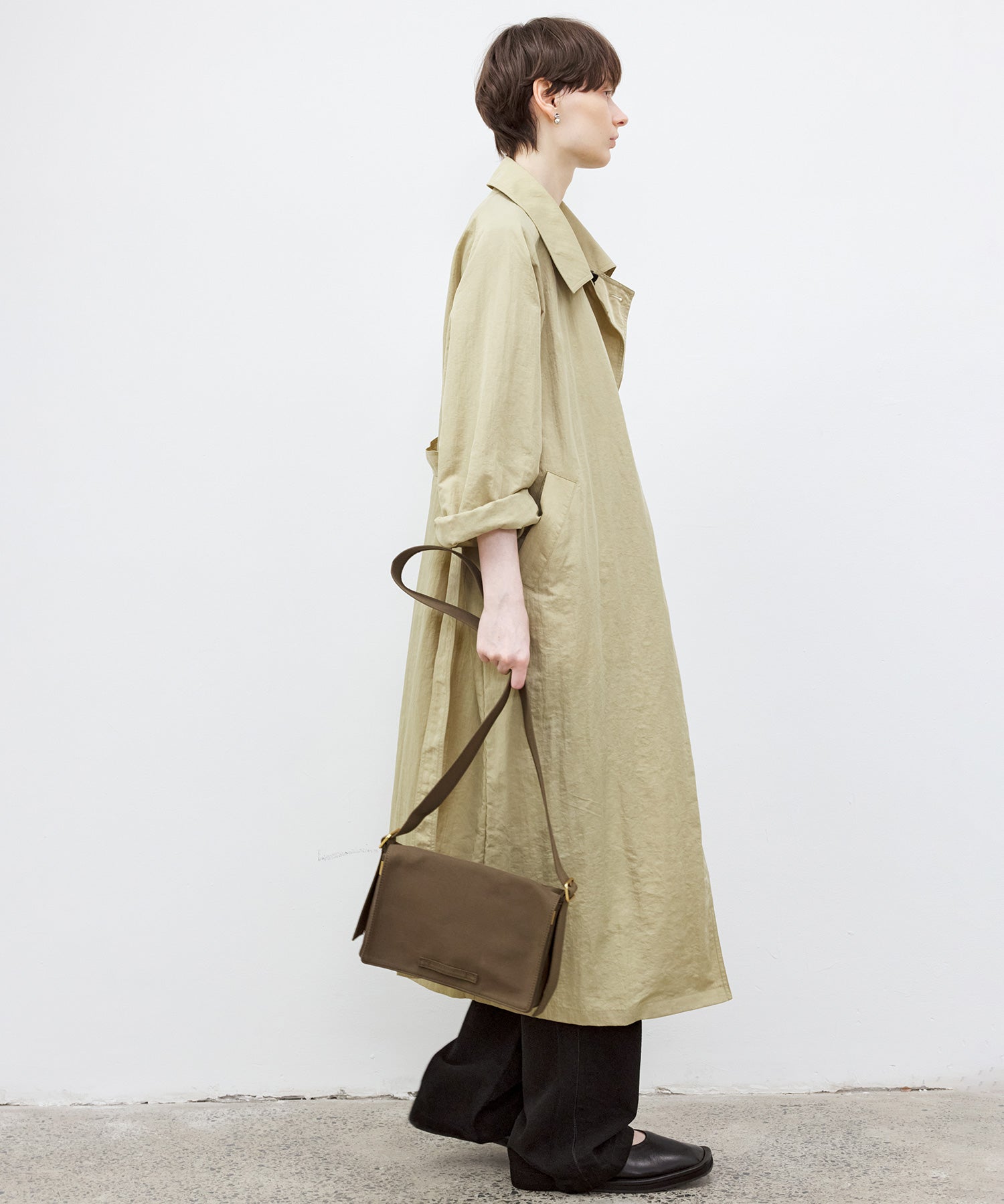 Lightweight Crinkled Fabric Longline Coat with Detachable Belt