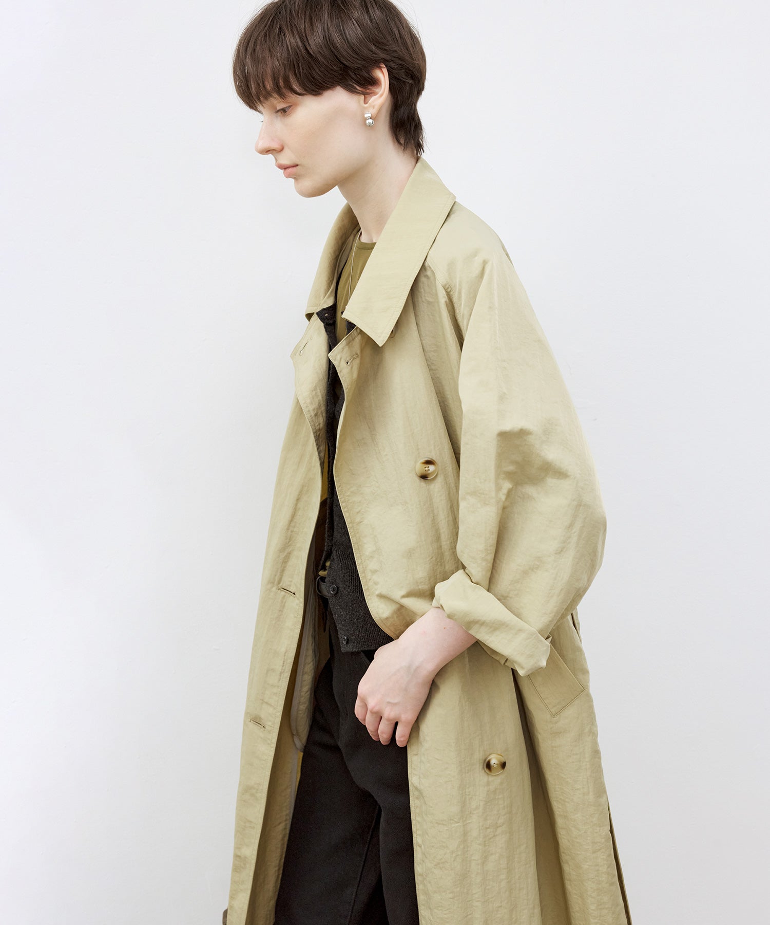 Lightweight Crinkled Fabric Longline Coat with Detachable Belt
