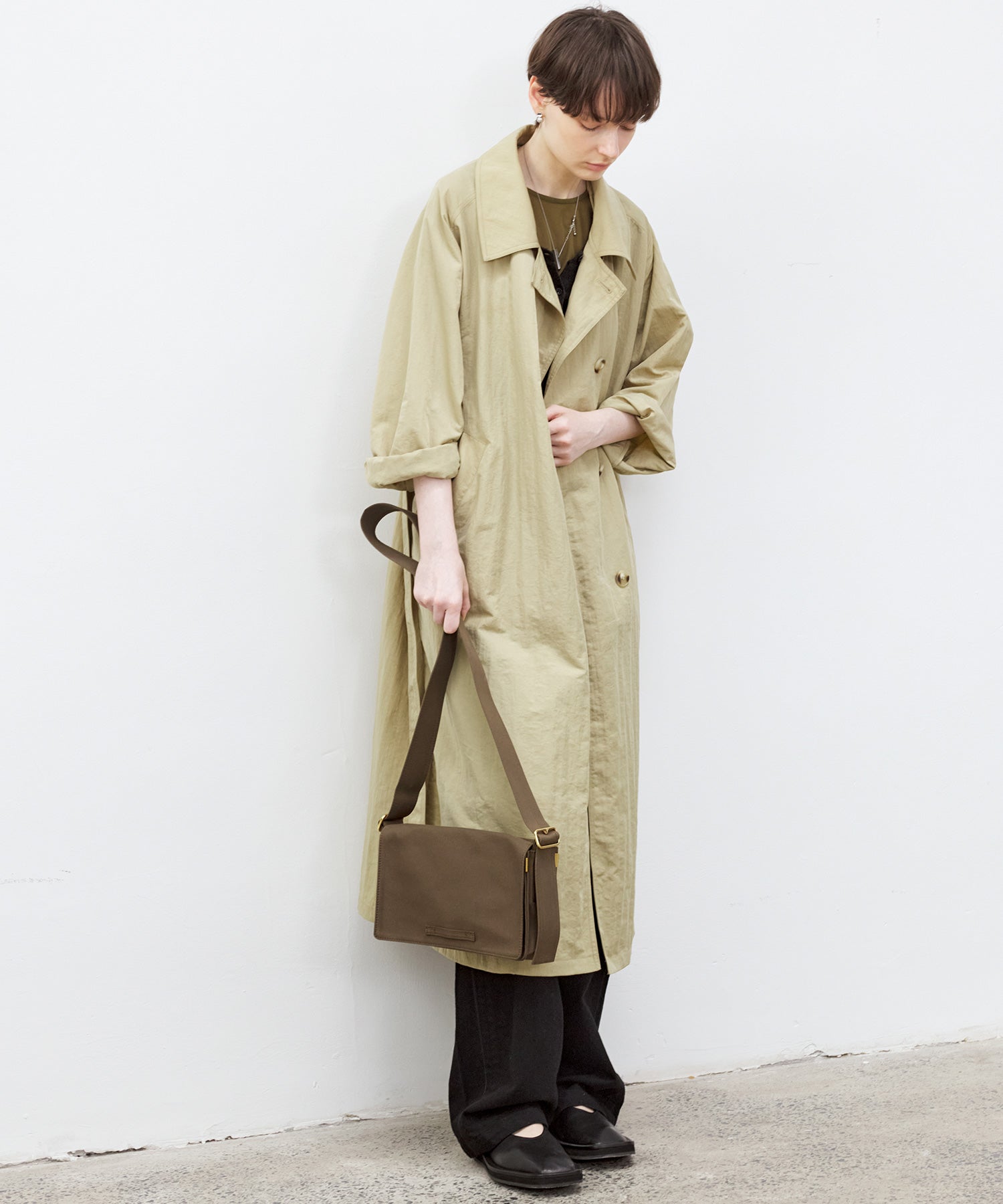 Lightweight Crinkled Fabric Longline Coat with Detachable Belt