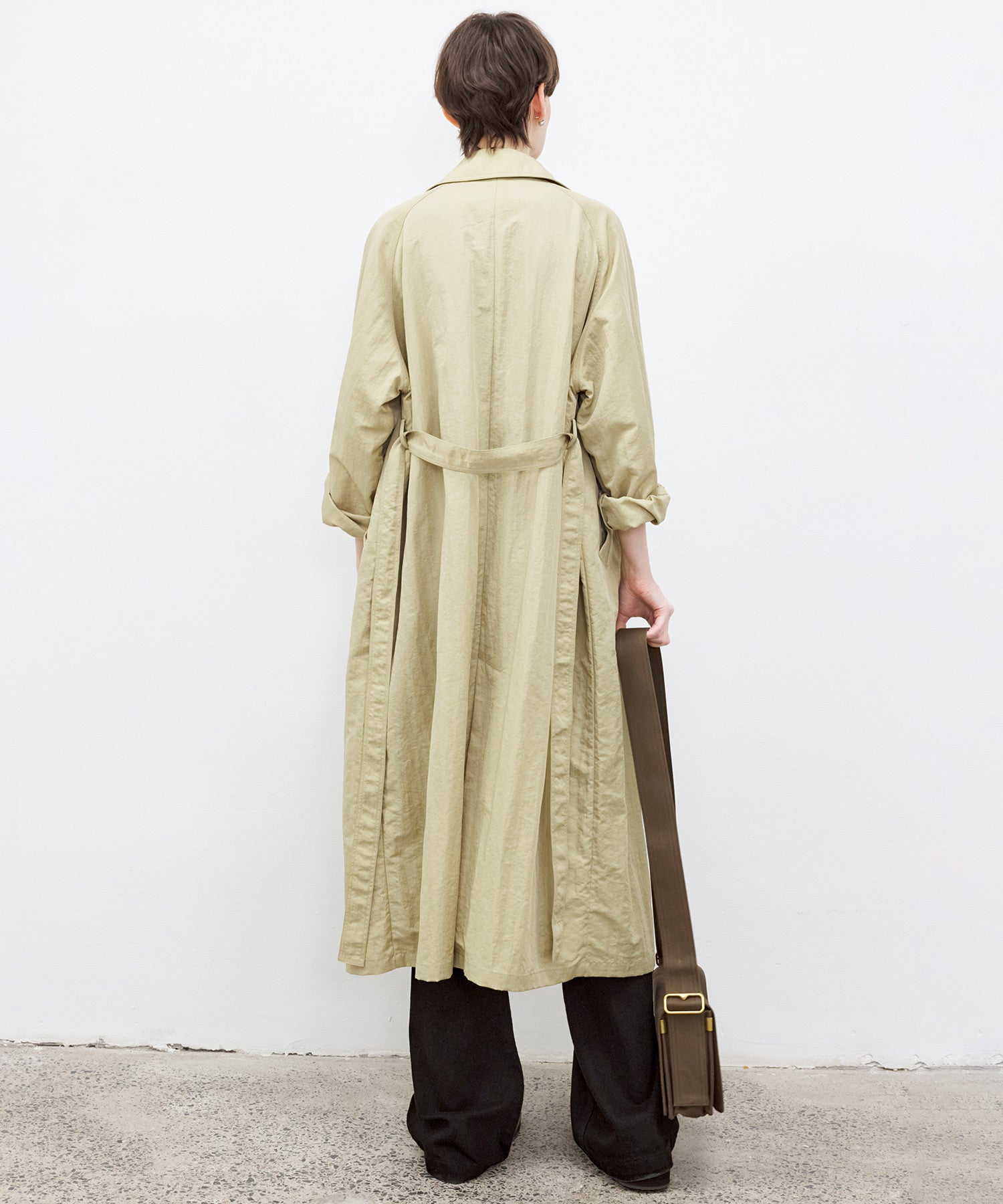 Lightweight Crinkled Fabric Longline Coat with Detachable Belt