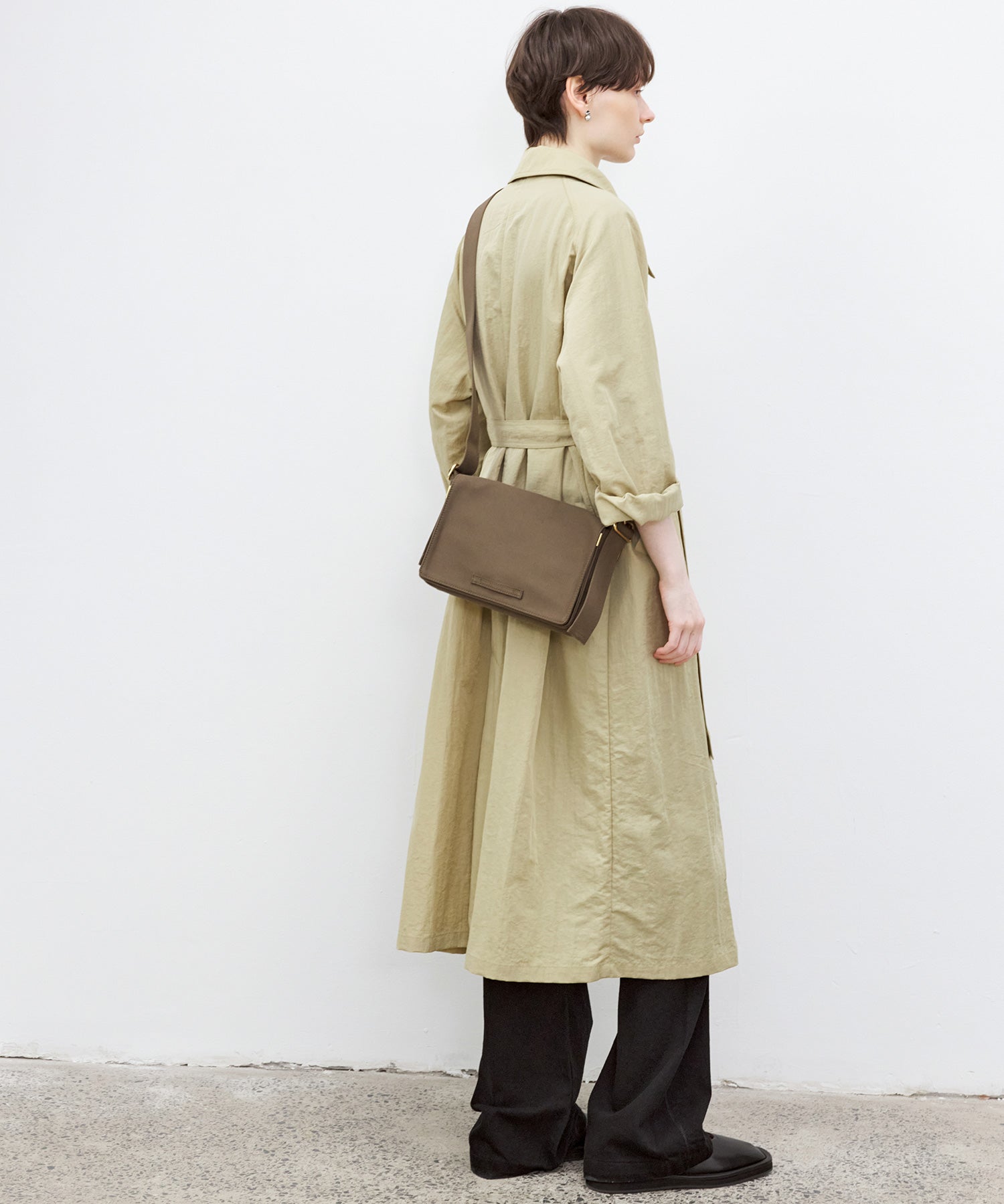 Lightweight Crinkled Fabric Longline Coat with Detachable Belt