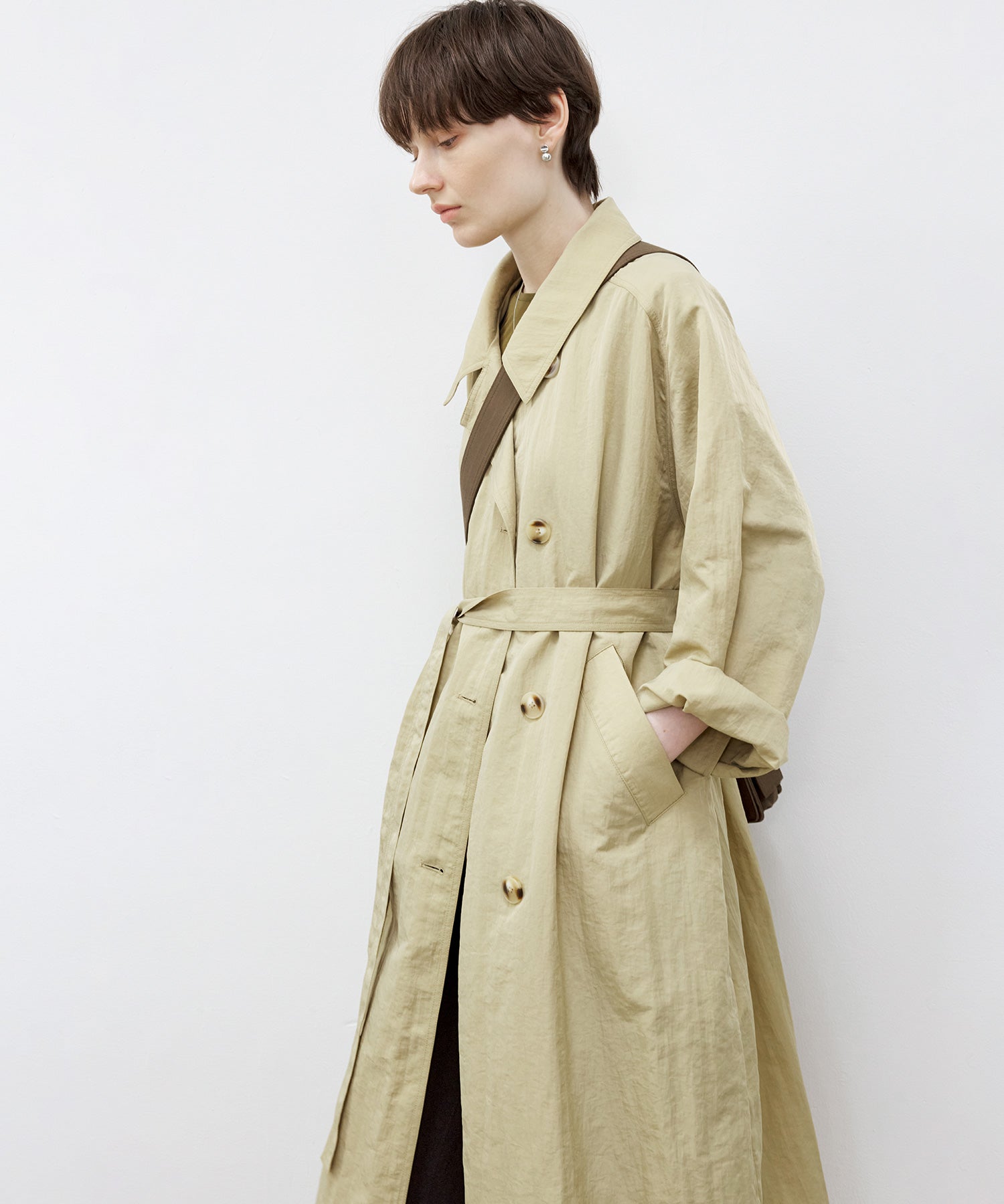 Lightweight Crinkled Fabric Longline Coat with Detachable Belt
