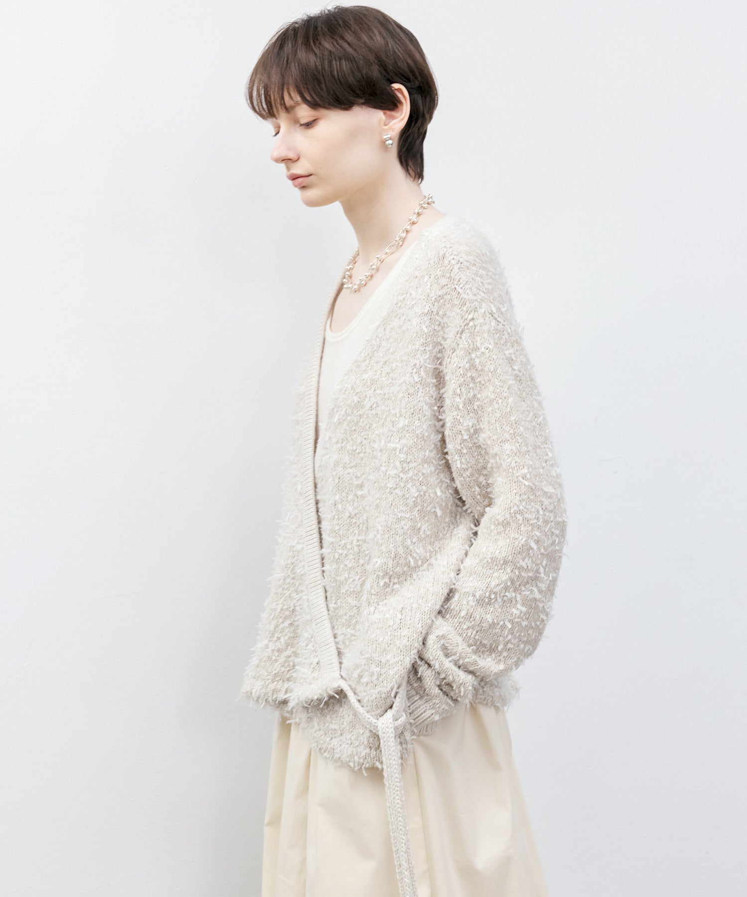 Tweed-Like V-Neck Knit Cardigan