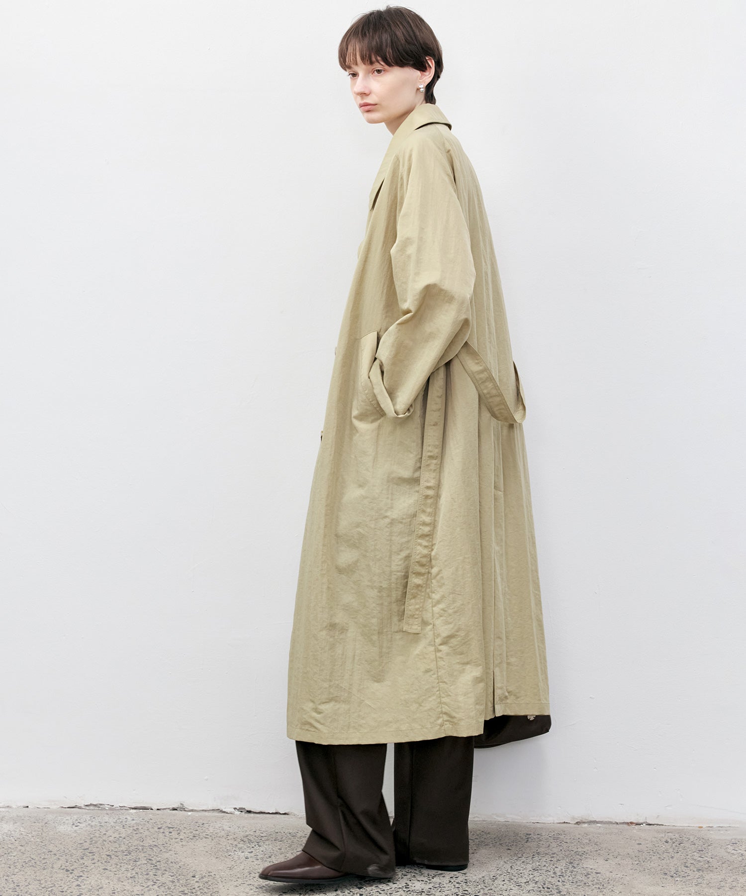 Lightweight Crinkled Fabric Longline Coat with Detachable Belt