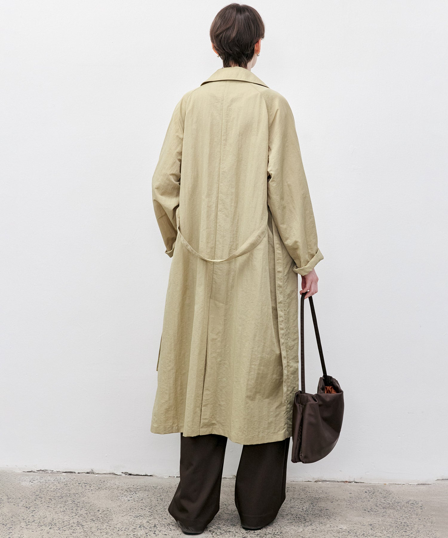 Lightweight Crinkled Fabric Longline Coat with Detachable Belt