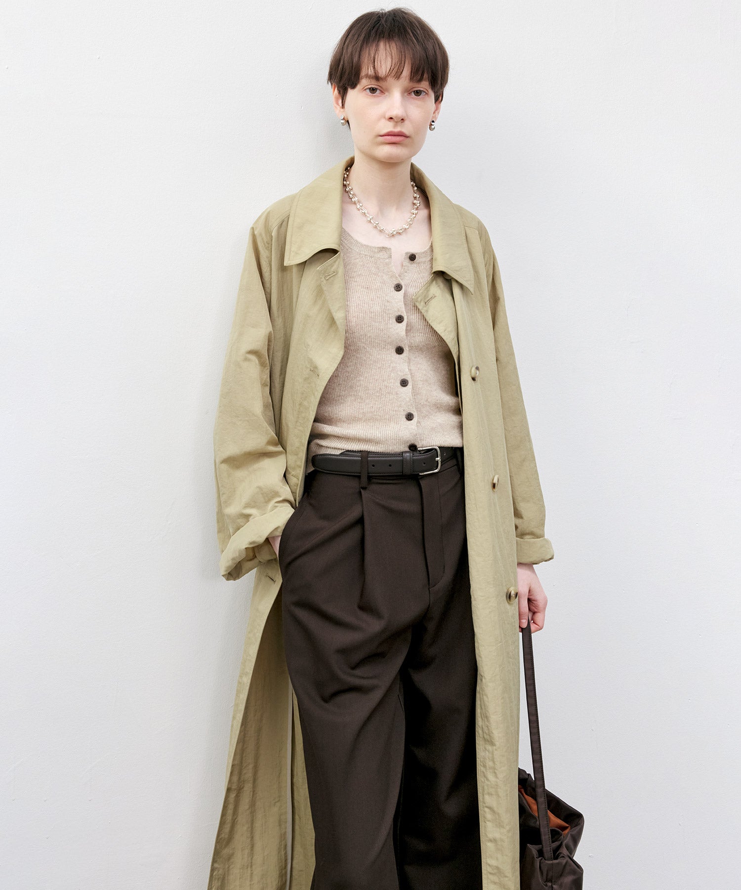 Lightweight Crinkled Fabric Longline Coat with Detachable Belt