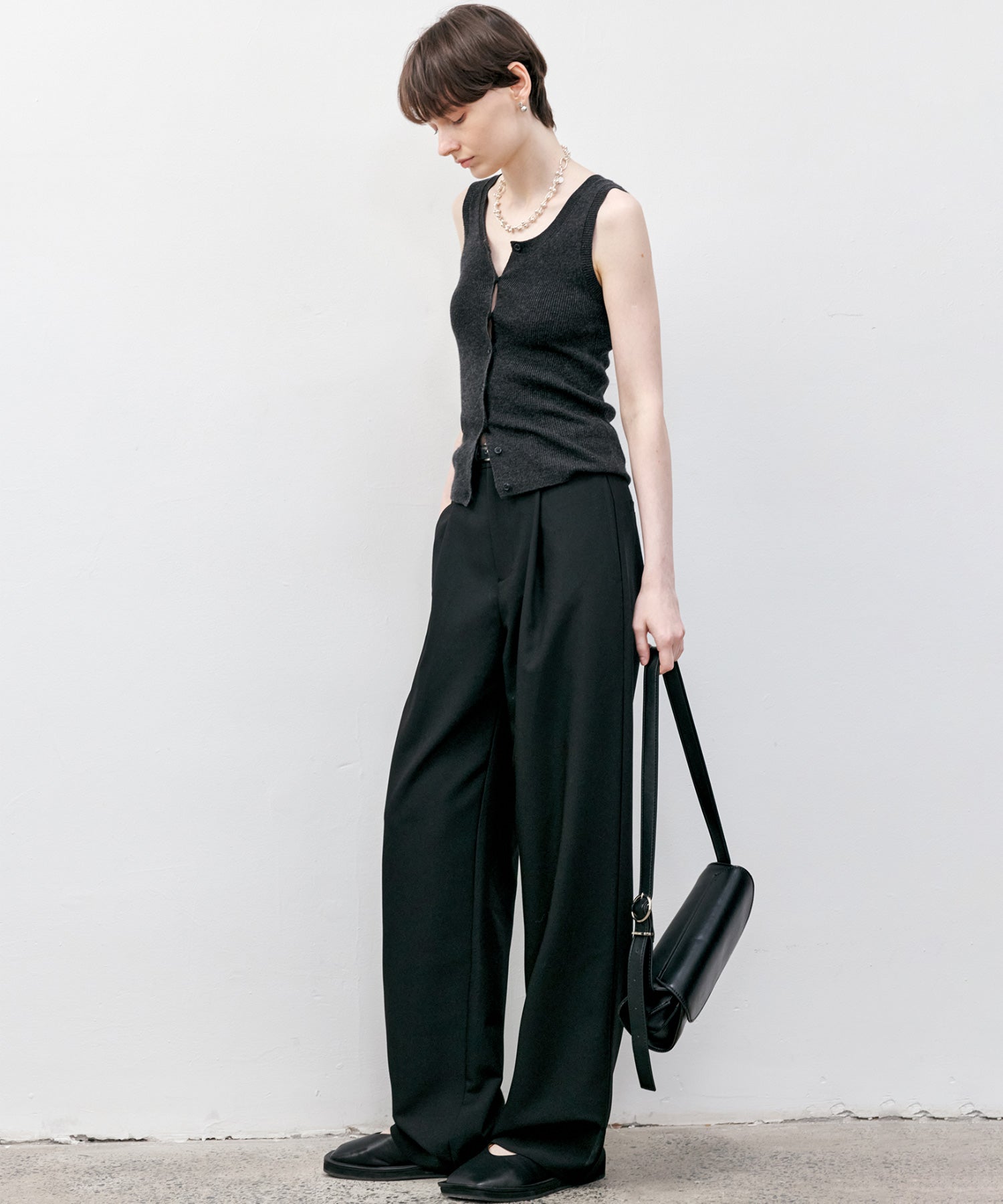 Front Button Soft Wool-Blend Knit Vest