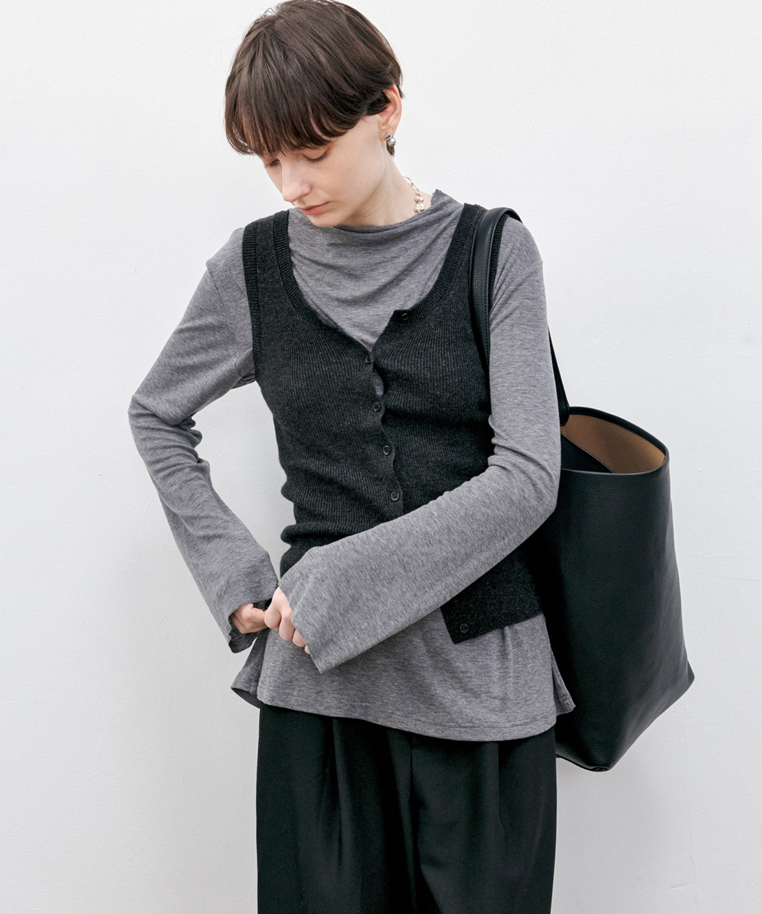 Front Button Soft Wool-Blend Knit Vest