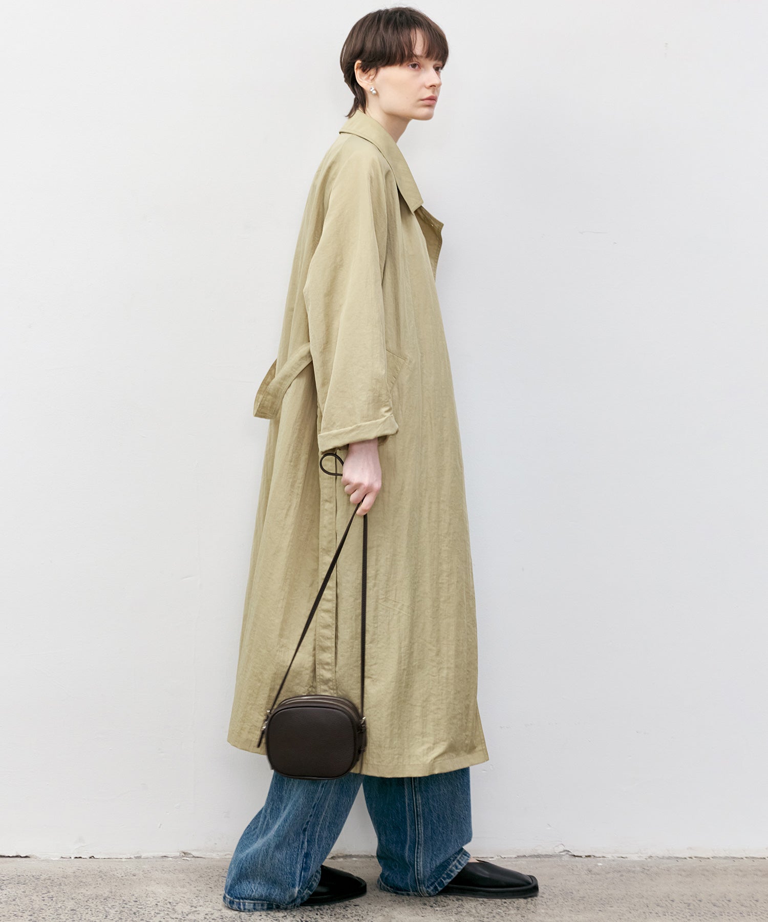 Lightweight Crinkled Fabric Longline Coat with Detachable Belt
