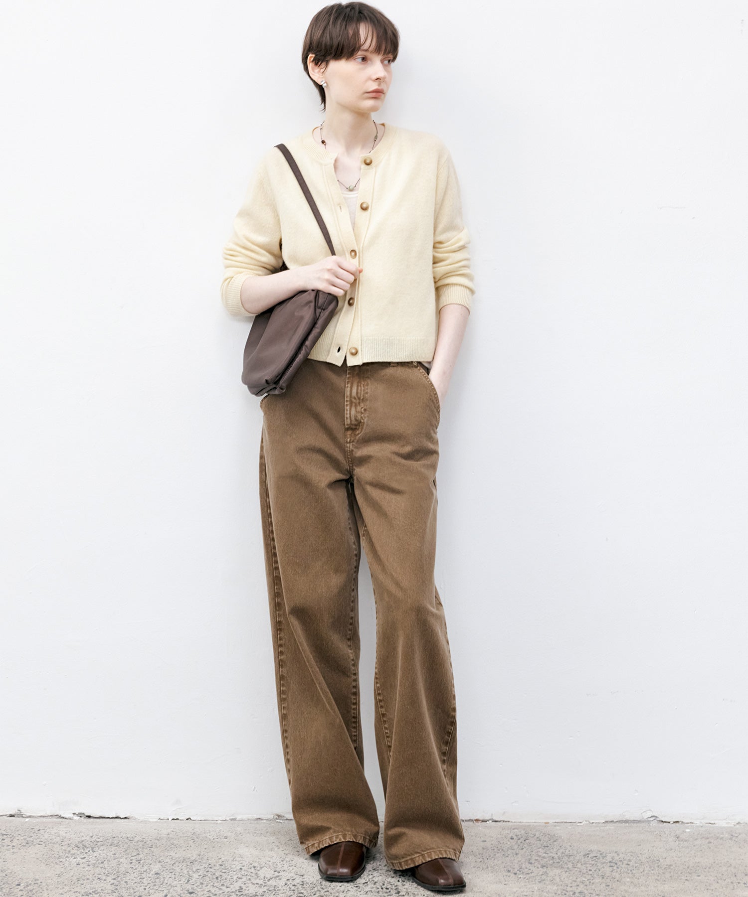Basic Narrow Straight Brown Denim Pants