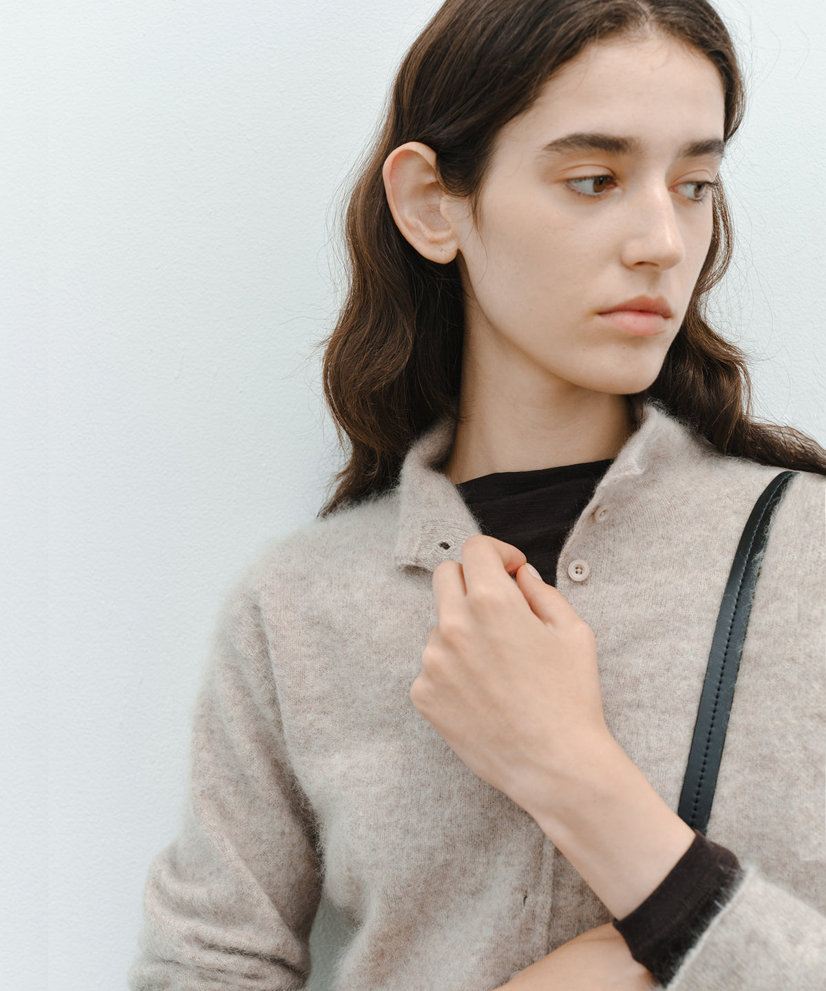 Brushed Cashmere-Blend High Neck Knit Cardigan