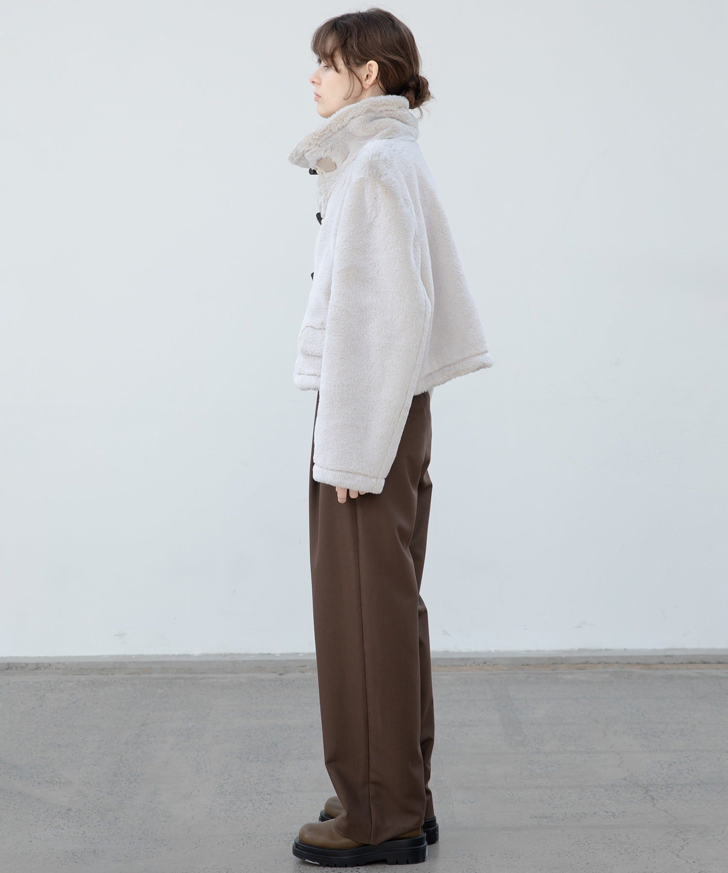 High Neck Short Duffle Coat with Faux Fur Trim