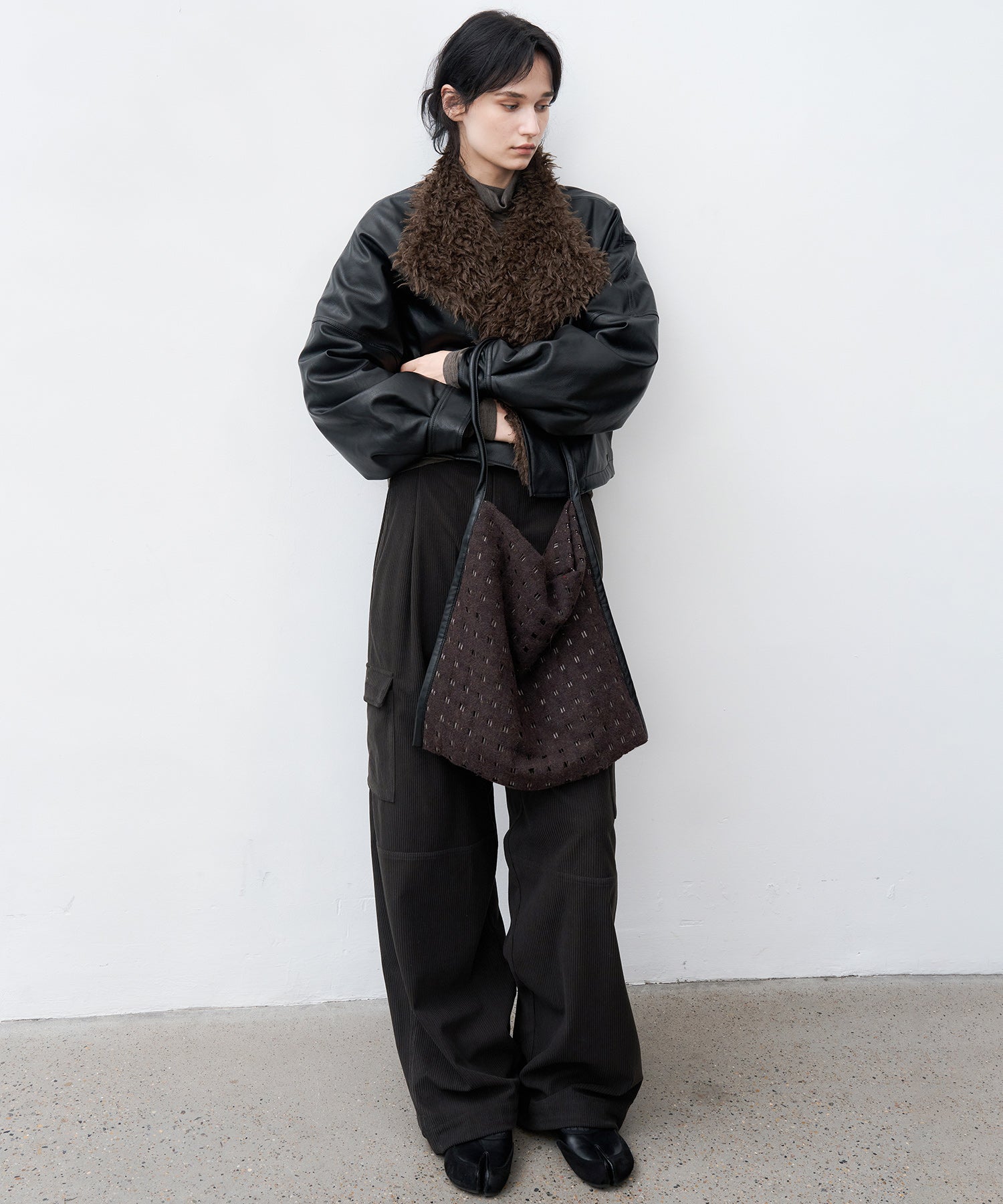 Faux Leather & Fleece Panel Short Jacket