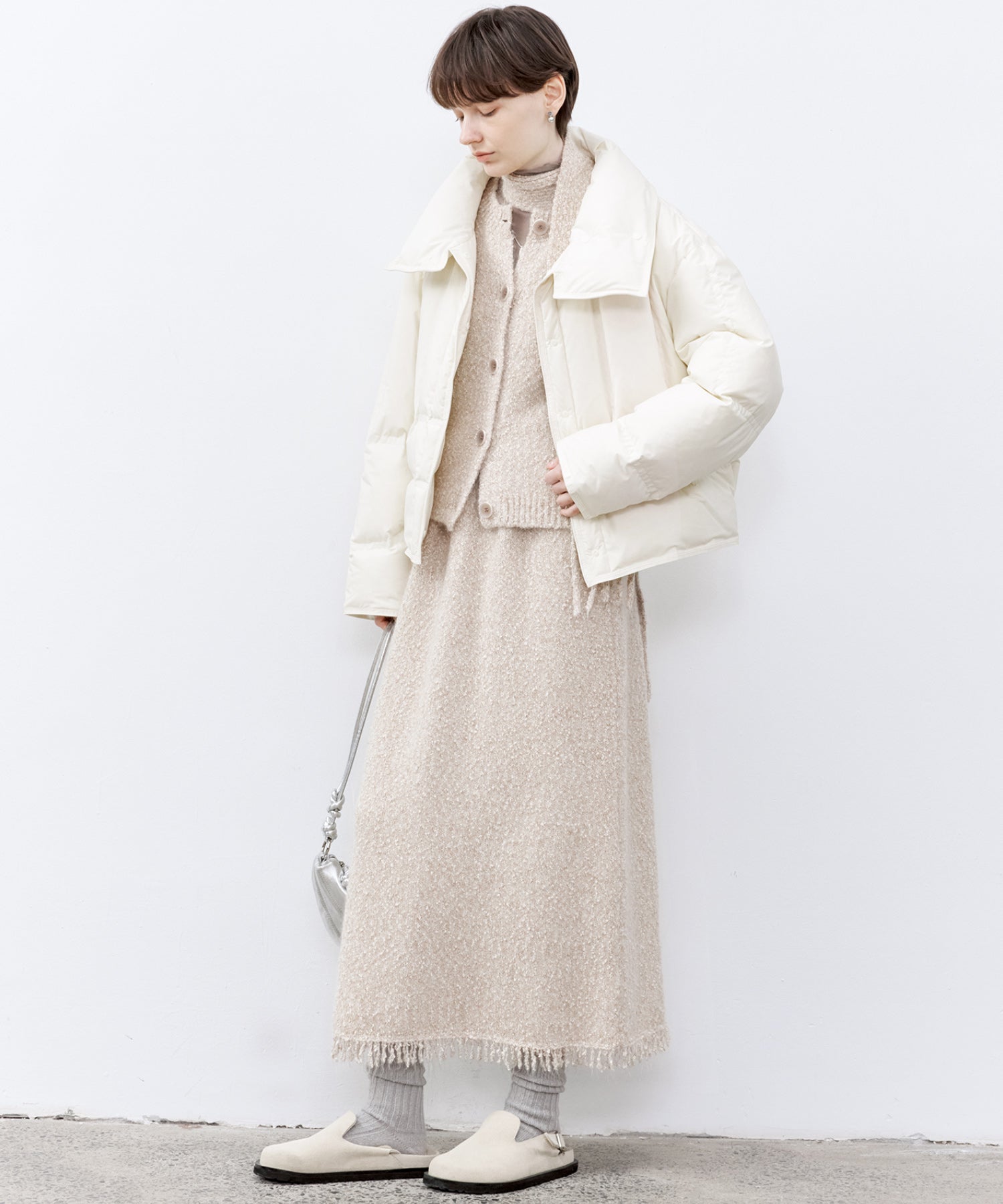 Nepped Knit Cardigan with Tweed Texture