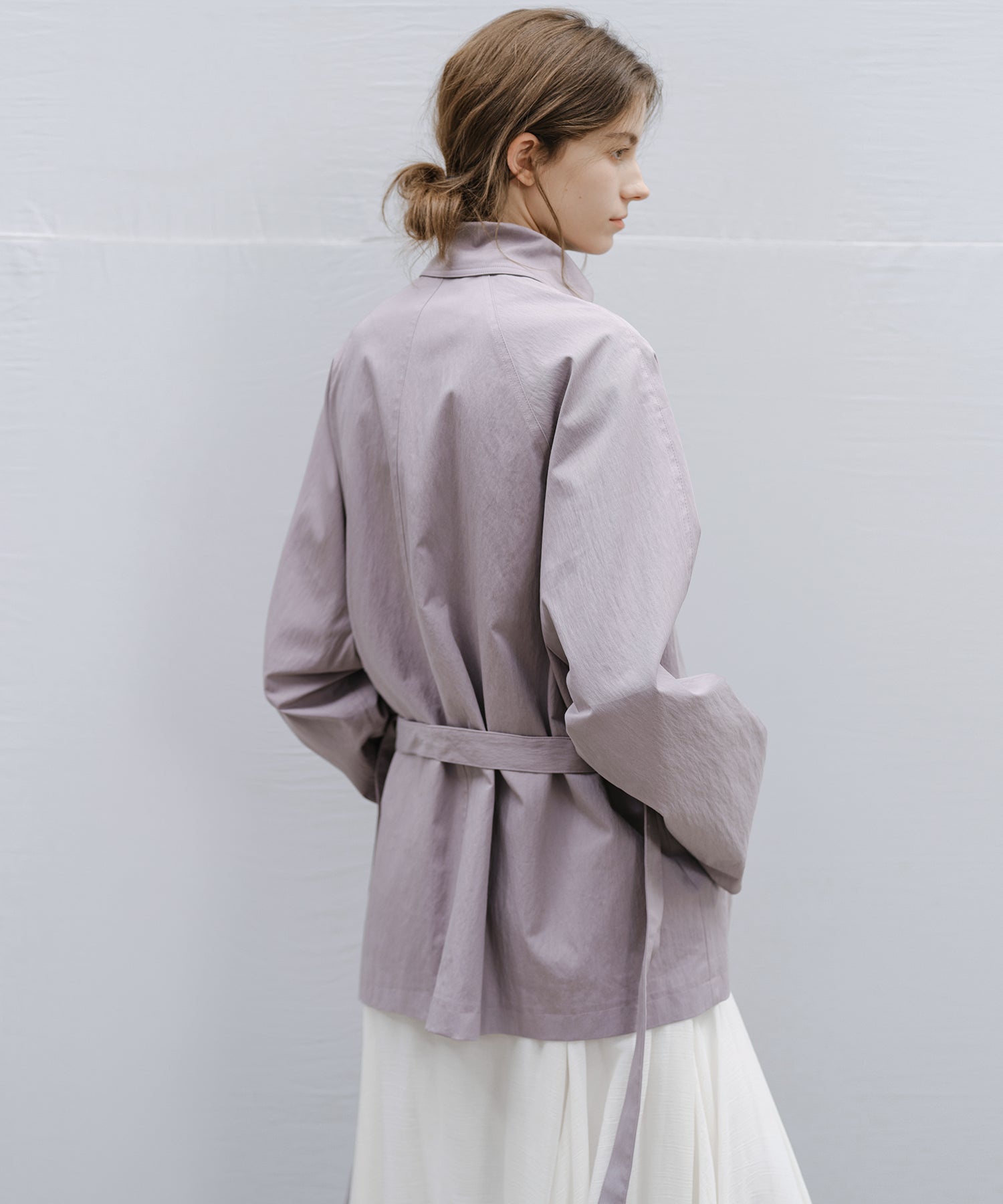 Wrap Collar Belted Cropped Trench Jacket