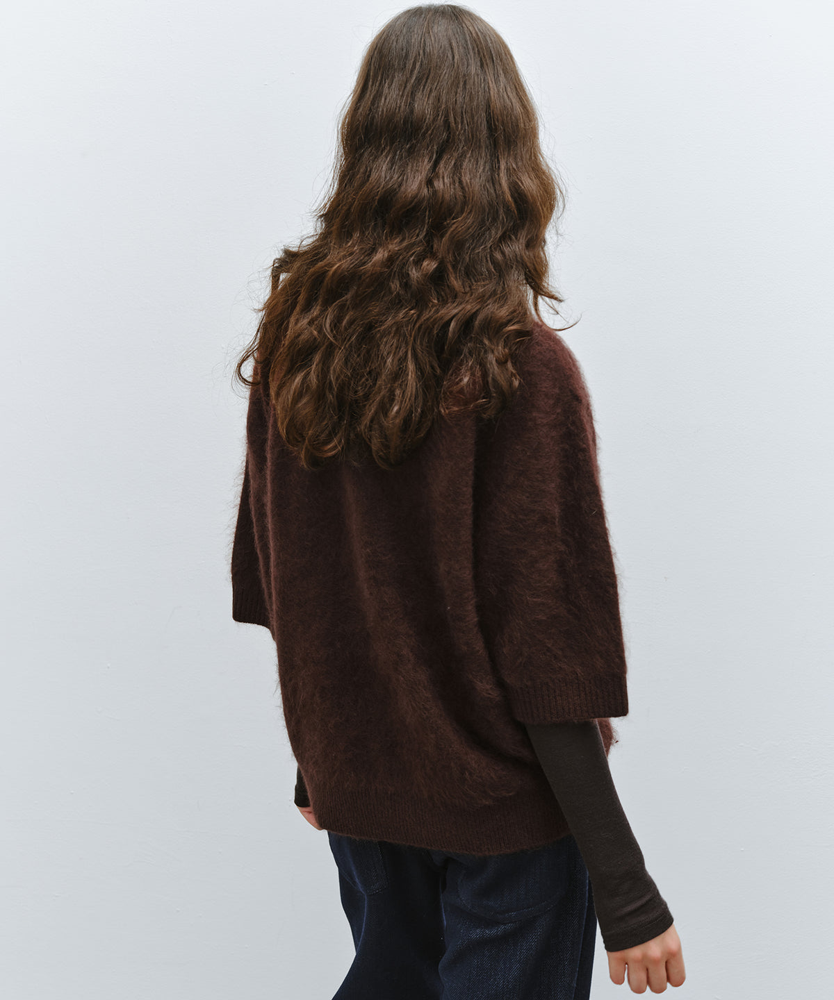 「10月下旬出荷予定」Brushed Cashmere-Blend Half Sleeve Knit Top
