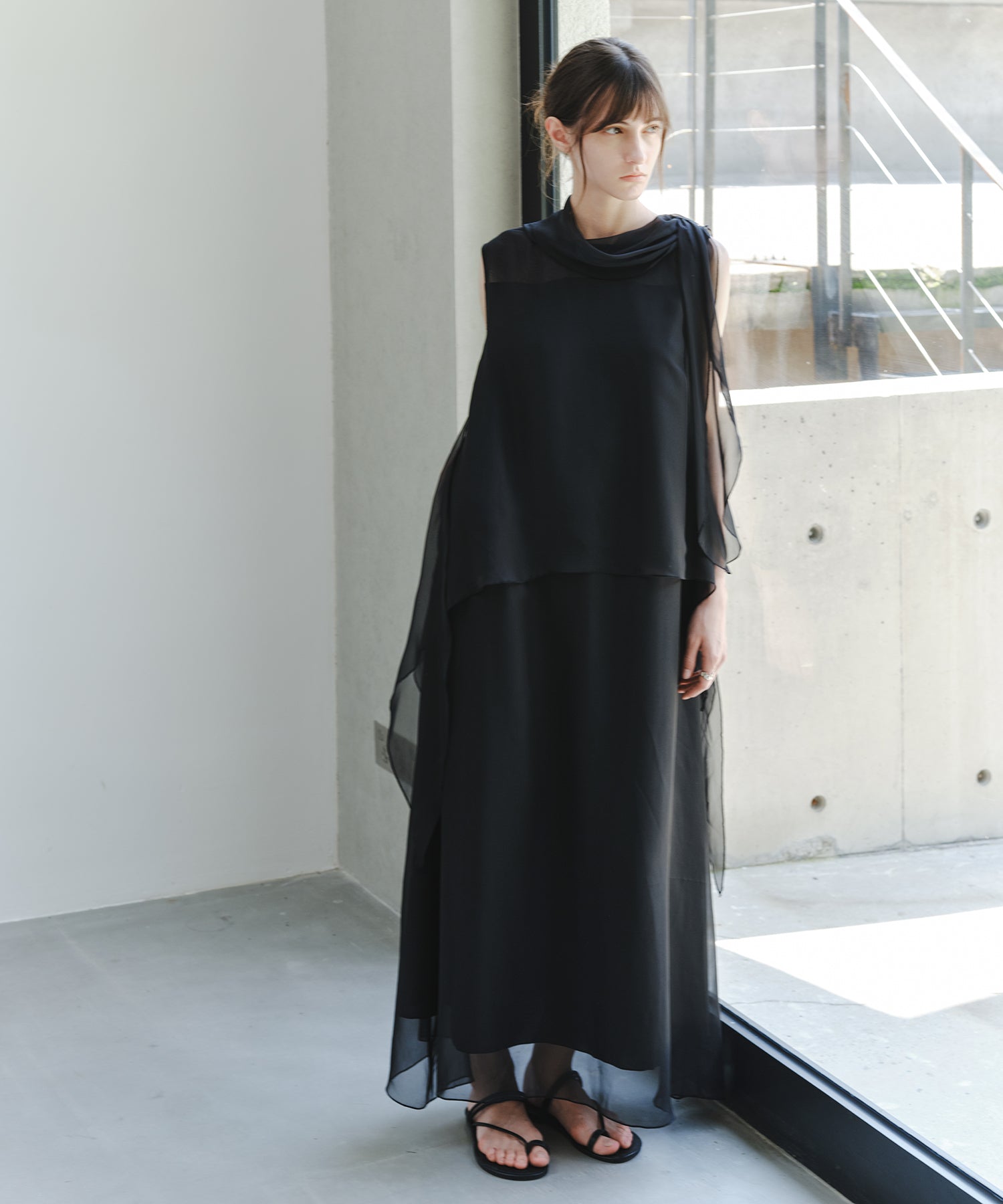「7月中旬～下旬出荷」Sheer Draped Scarf Dress