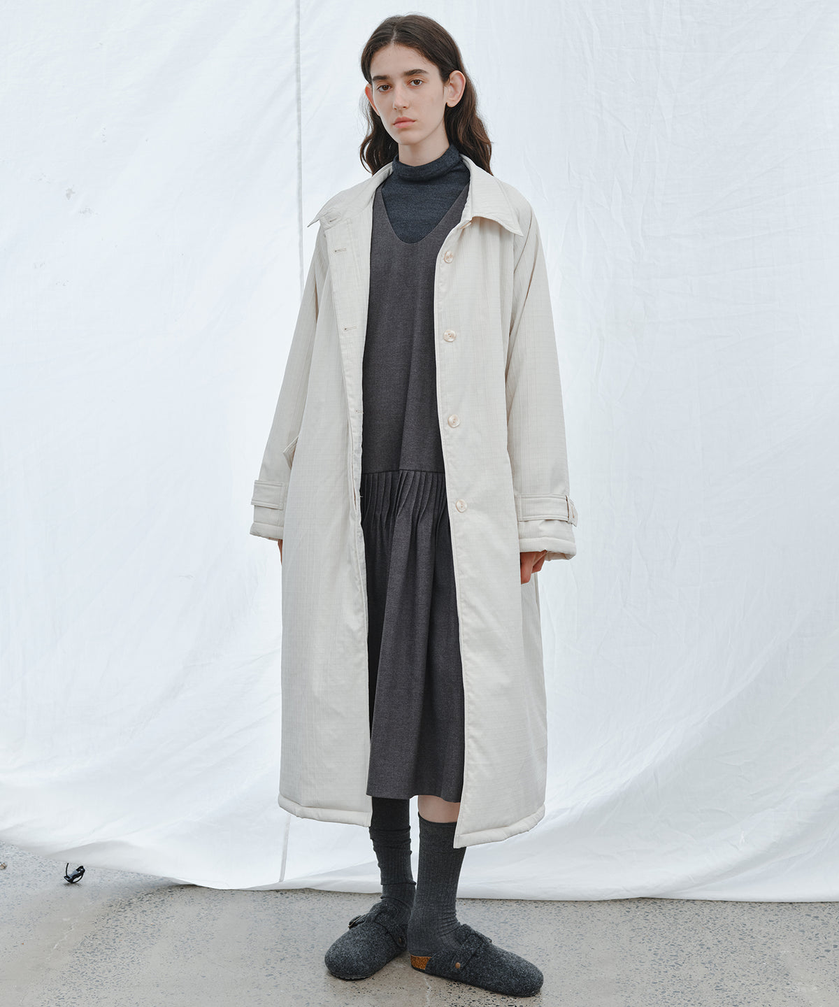 「10月下旬出荷予定」Striped Quilted Belted Long Coat