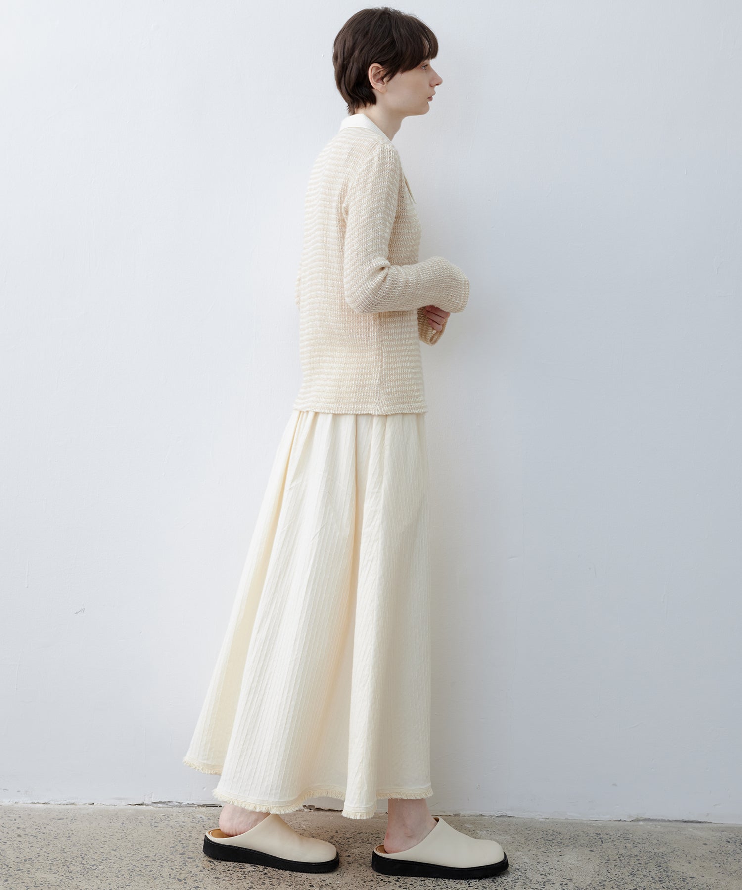 Two-Tone Openwork Knit Shirt Blouse