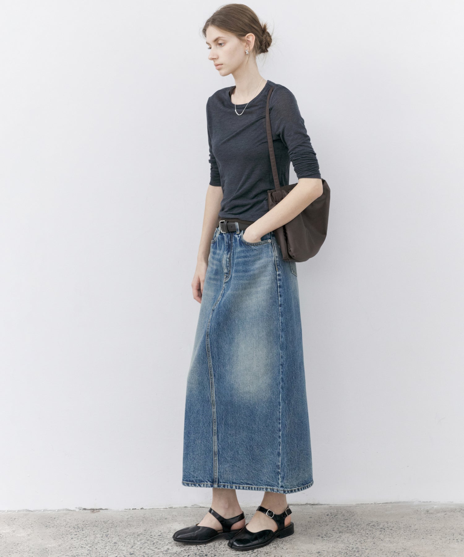 Used Wash I-Line Denim Long Skirt