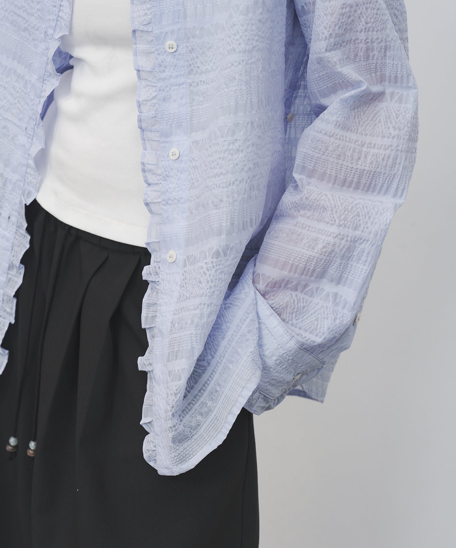 Airy Lace Jacquard Frill Shirt