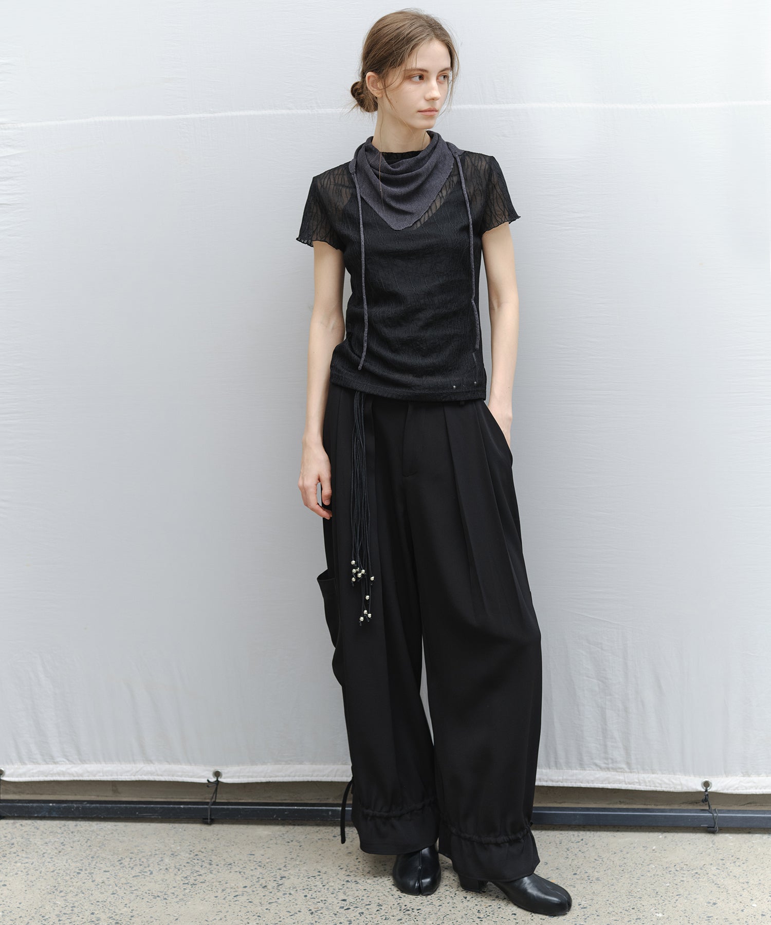 "Ships early March" Sheer Slub Yarn Crewneck Cardigan Set (with Scarf)