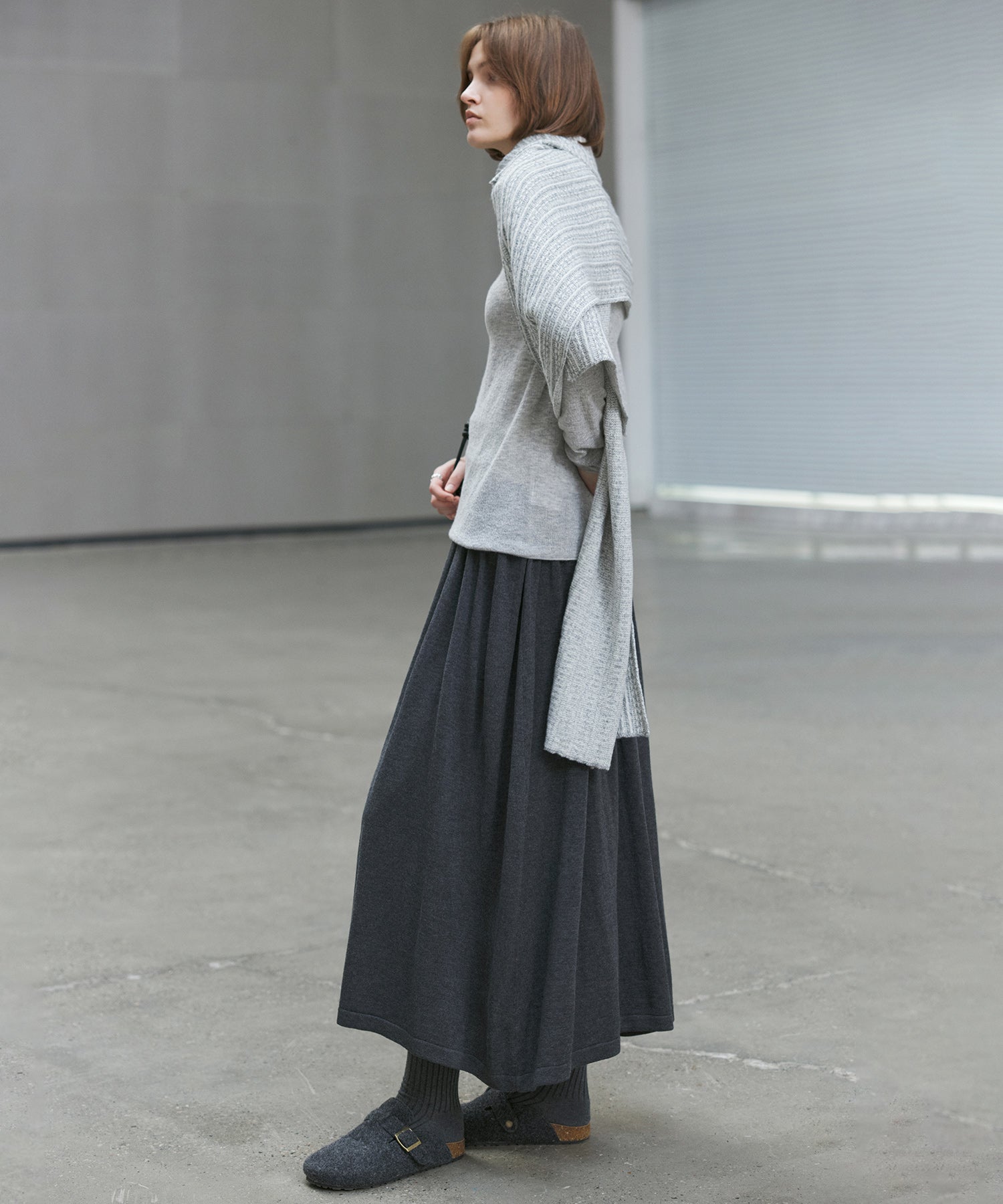 Asymmetric High-Neck Textured Knit Poncho Scarf
