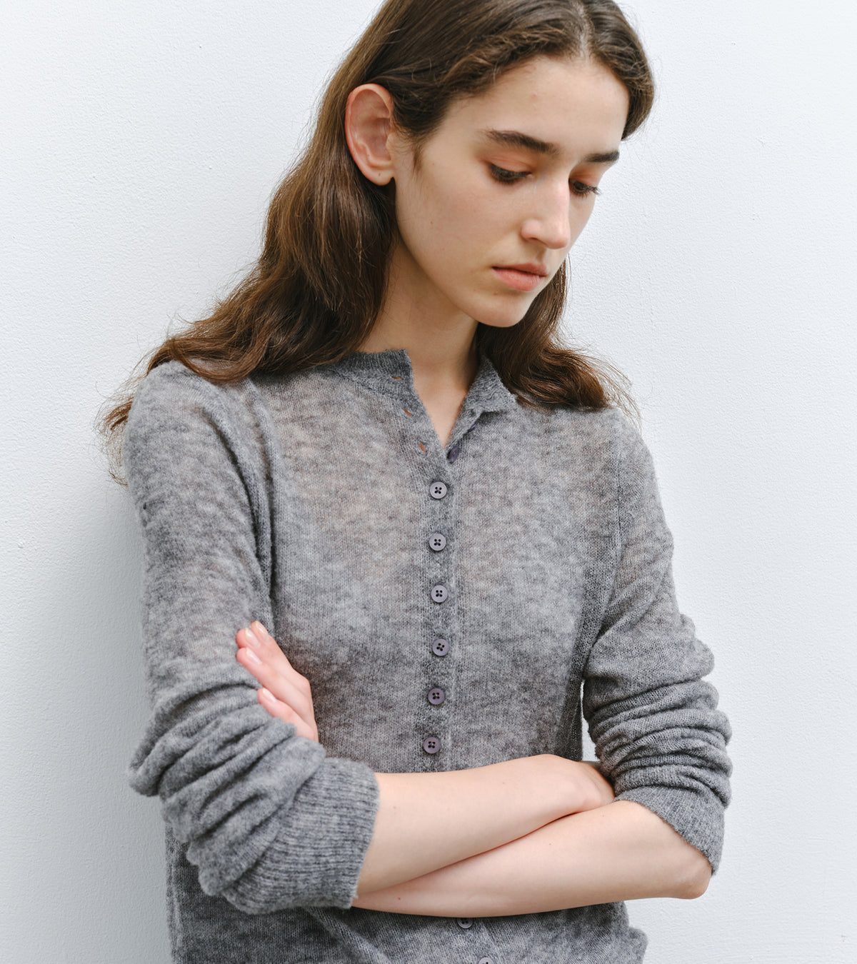 「10月下旬出荷予定」Melange Wool-Blend Multi Button Knit Cardigan