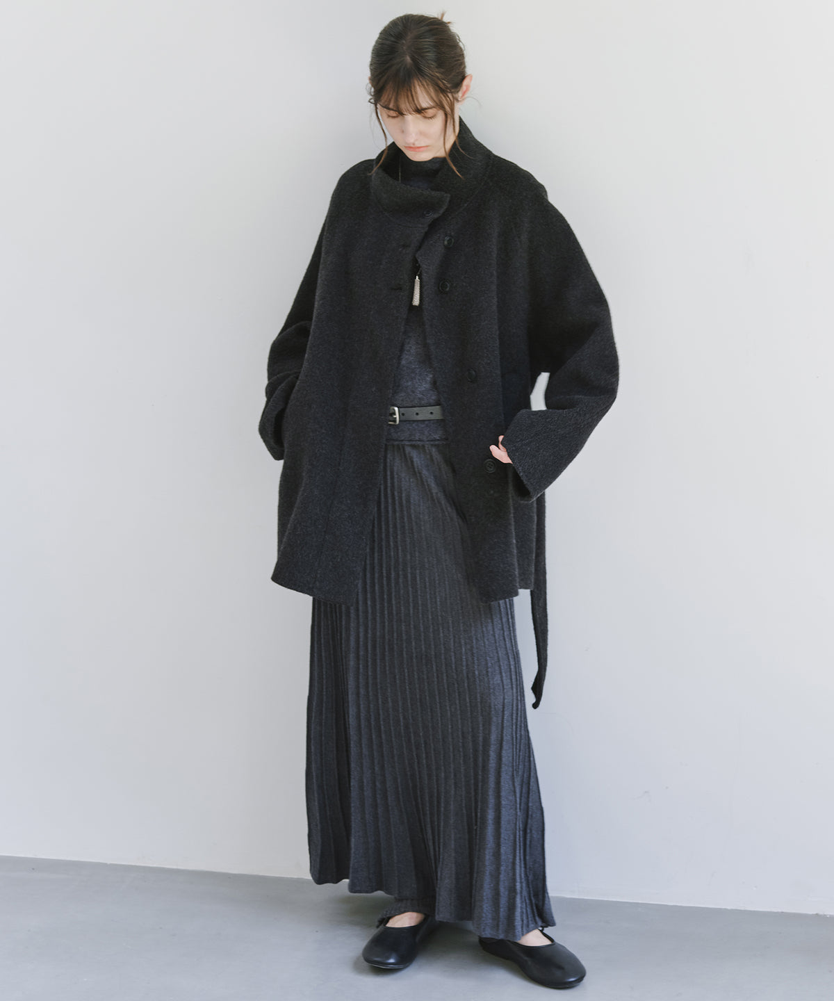 「10月下旬出荷予定」Wool-Silk Blend Pleated Knit Skirt