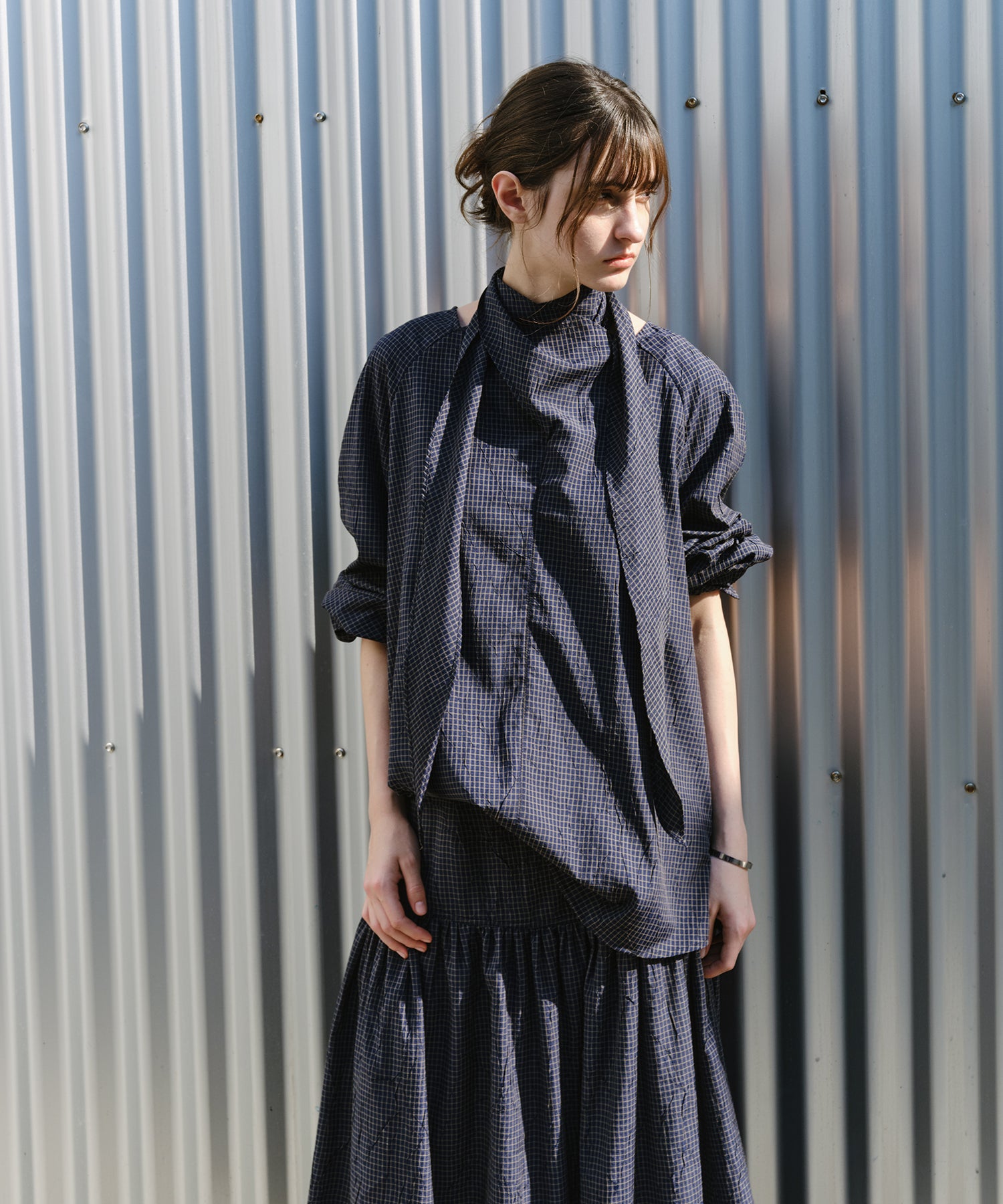 「9月下旬出荷予定」Cross Stole Collar Oversized Shirt