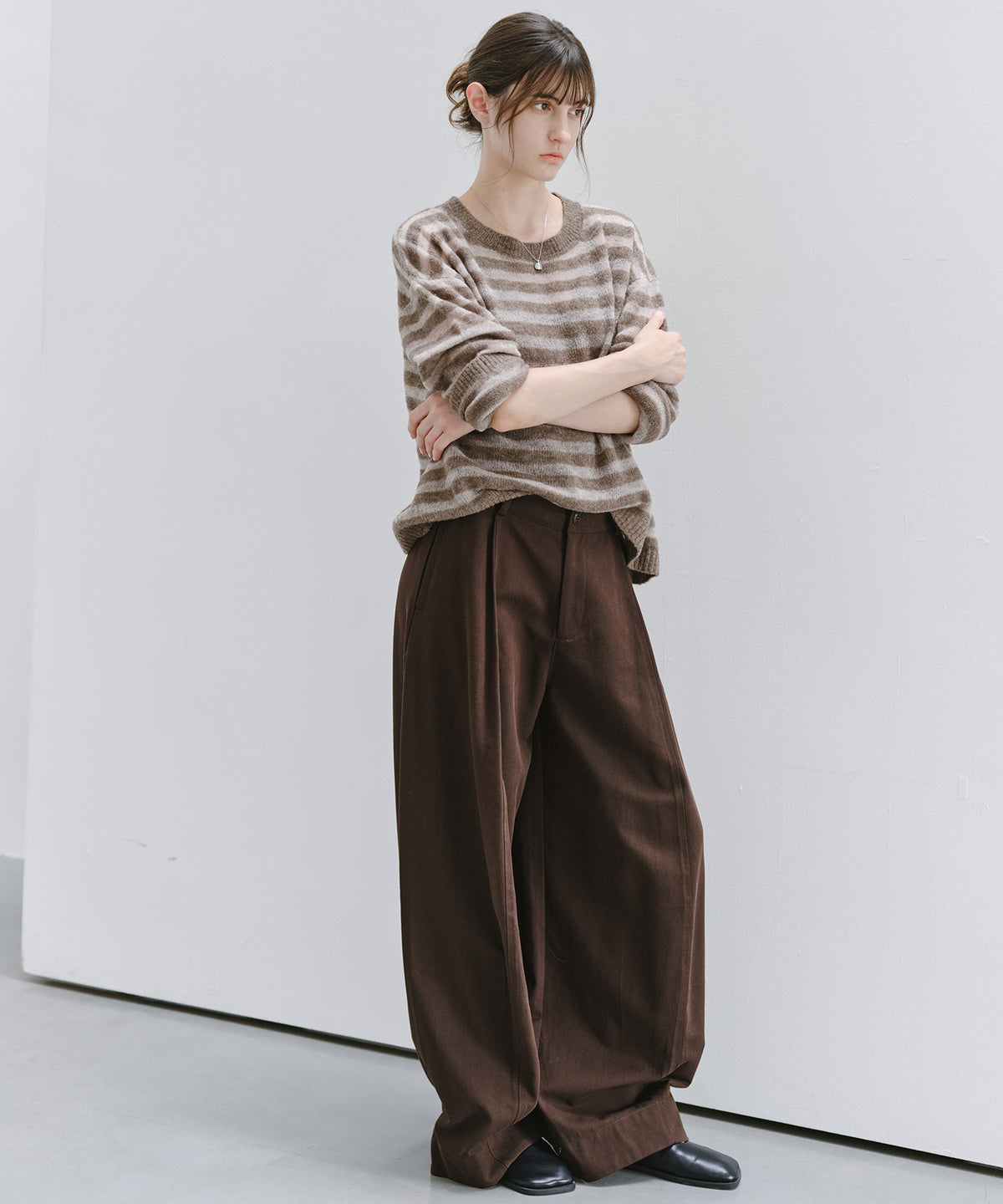 「10月下旬出荷予定」Sheer Wool-Blend Border Knit Pullover