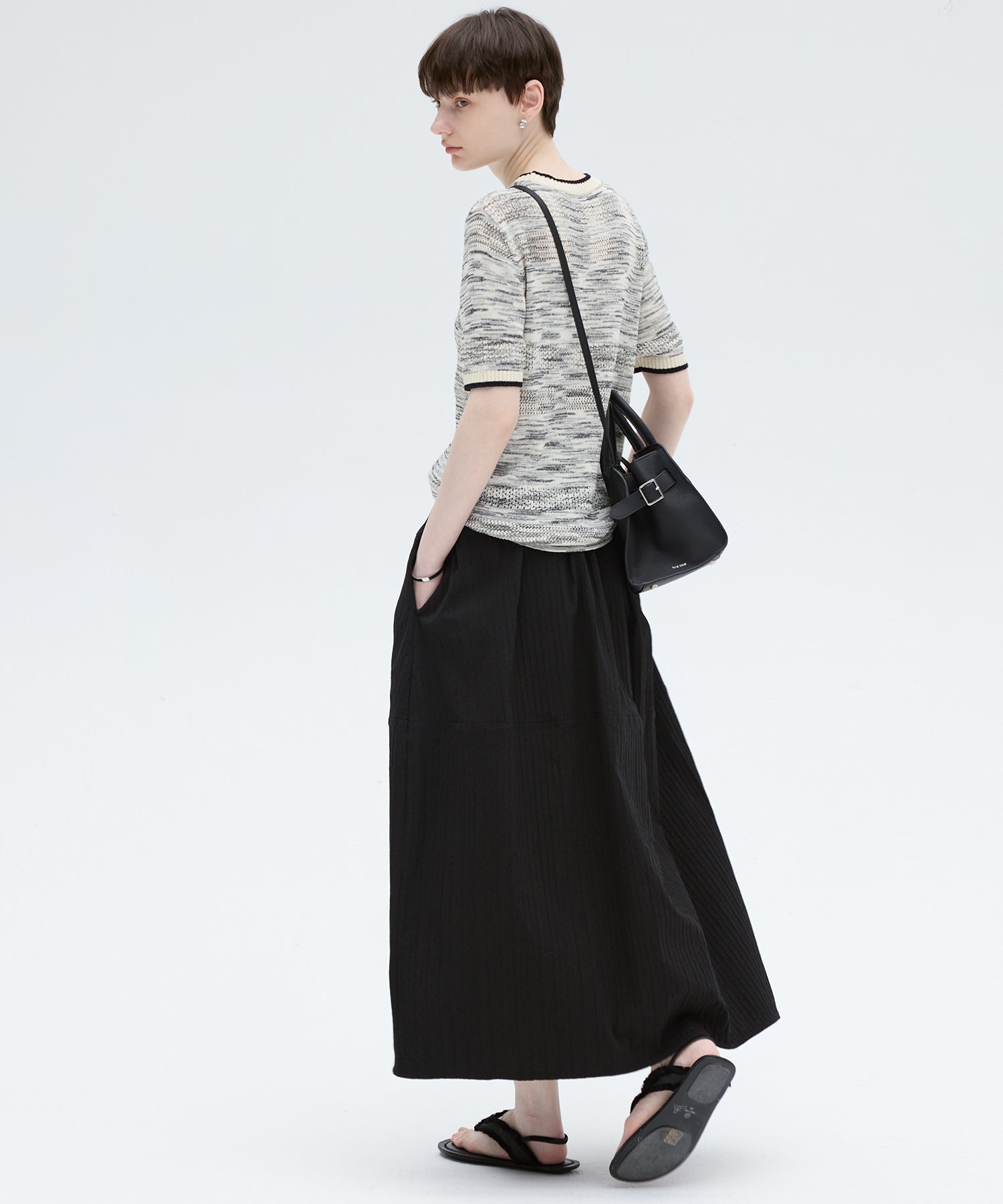 Textured Stripe Semi-Balloon Long Skirt