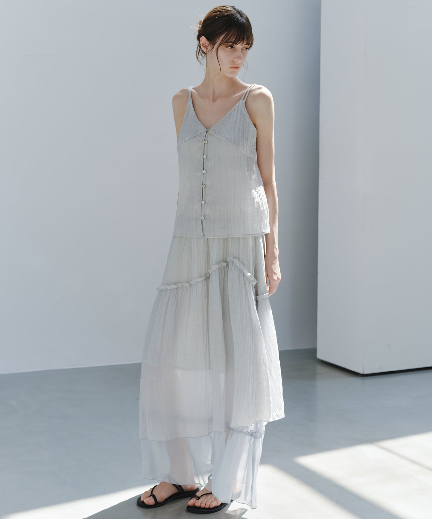 「7月上旬～中旬出荷」Sheer Panel Tiered Flare Skirt