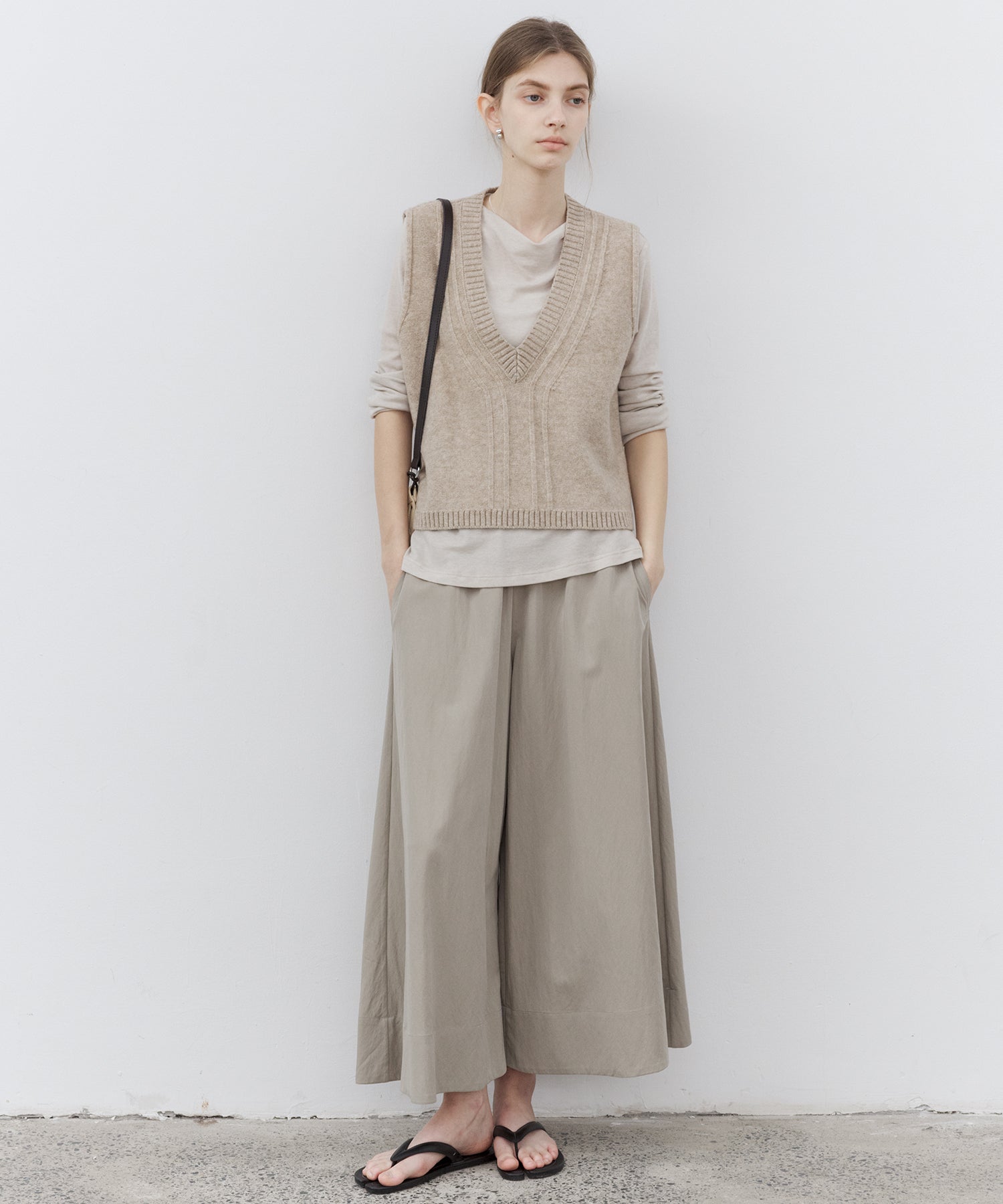 Relaxed Wide Ankle Pants with Subtle Check