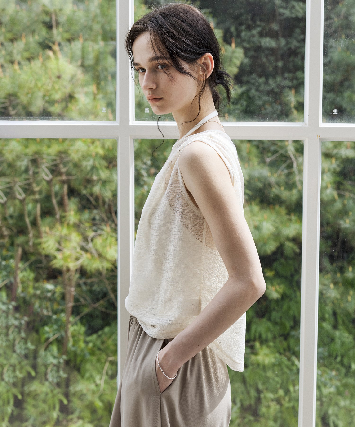Sheer Asymmetric Sleeveless Top