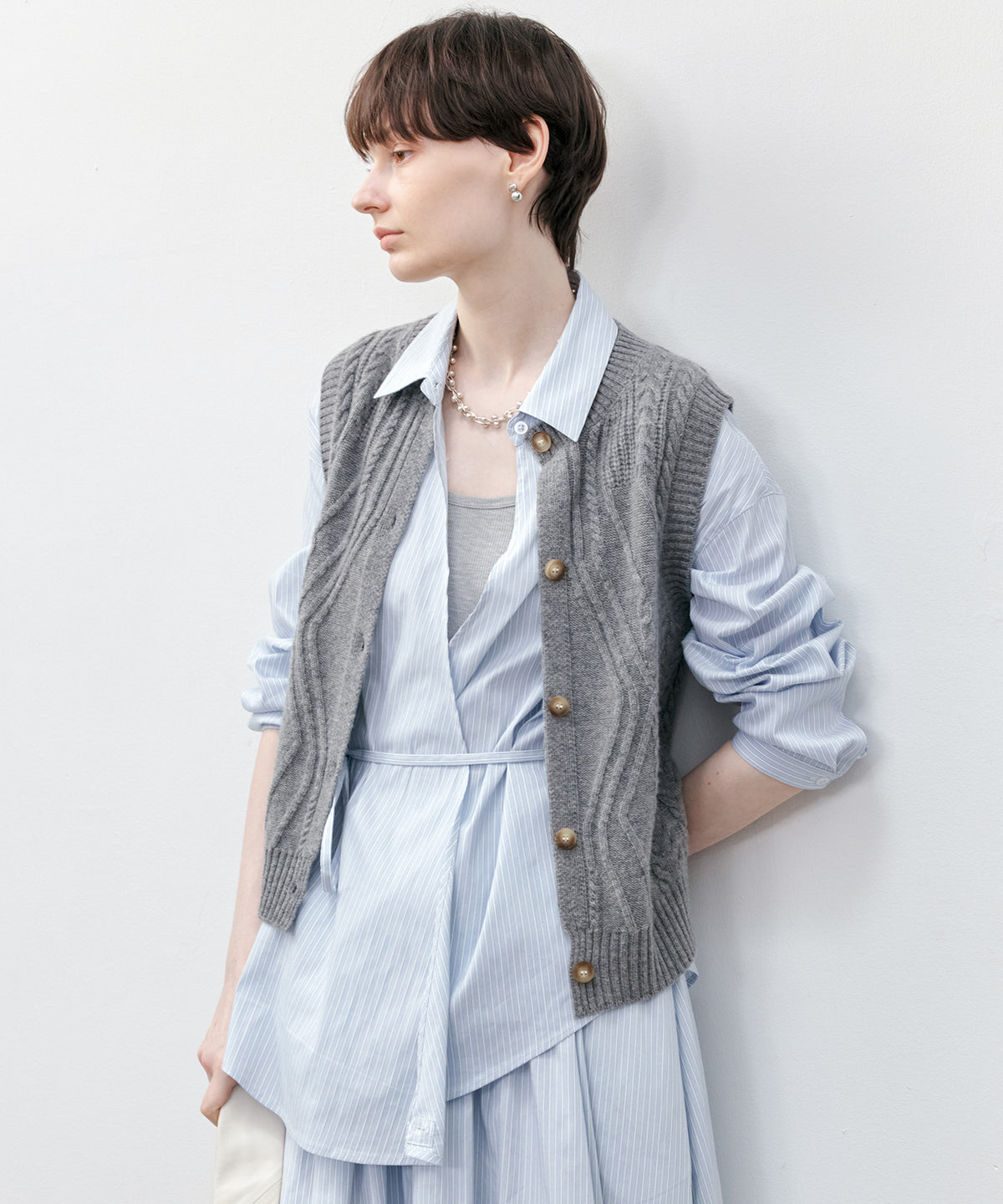 Wrap-Front Waist Tie Design Shirt