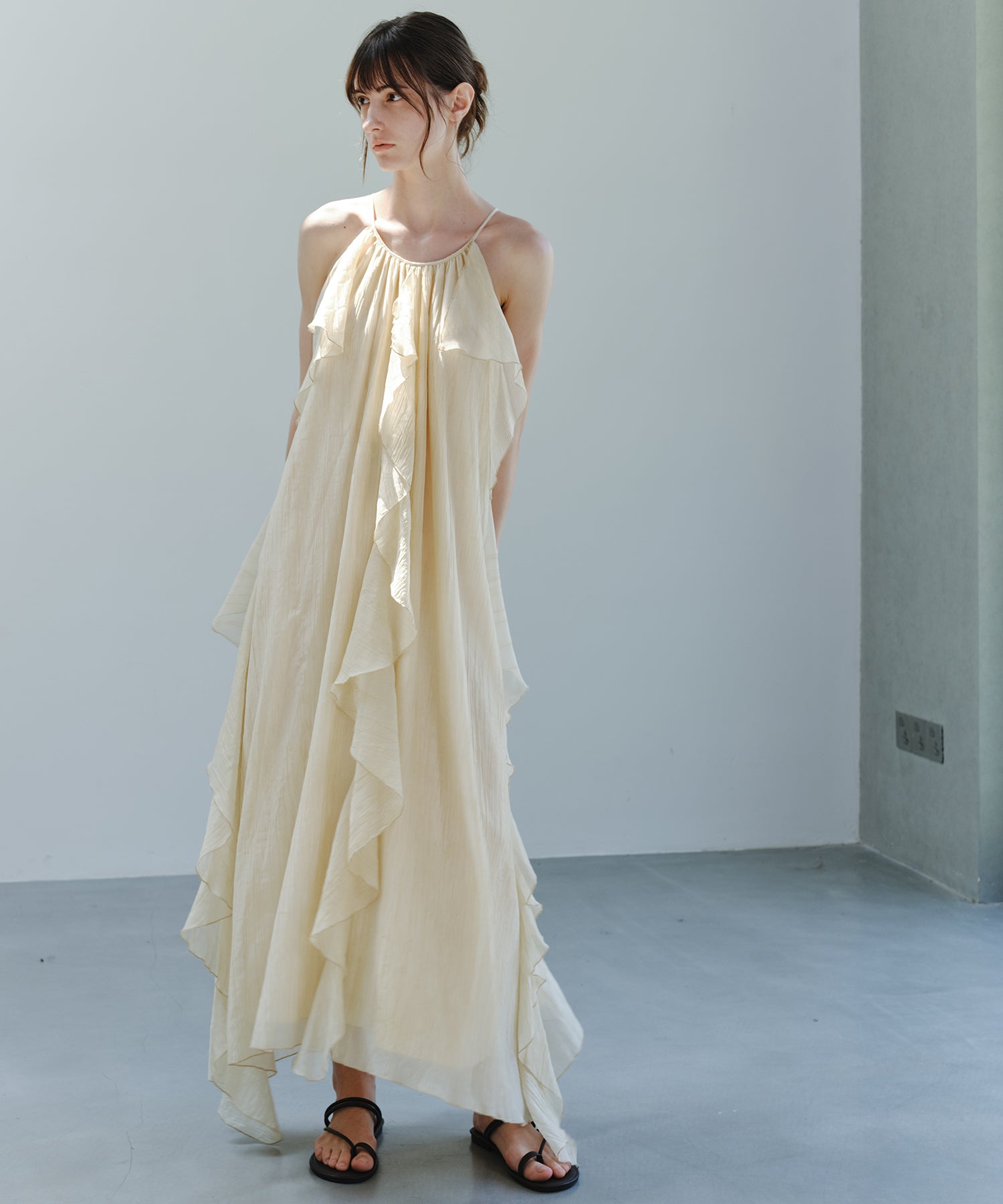 「7月中旬～下旬出荷」Sheer Ruffle Asymmetric Cami Dress
