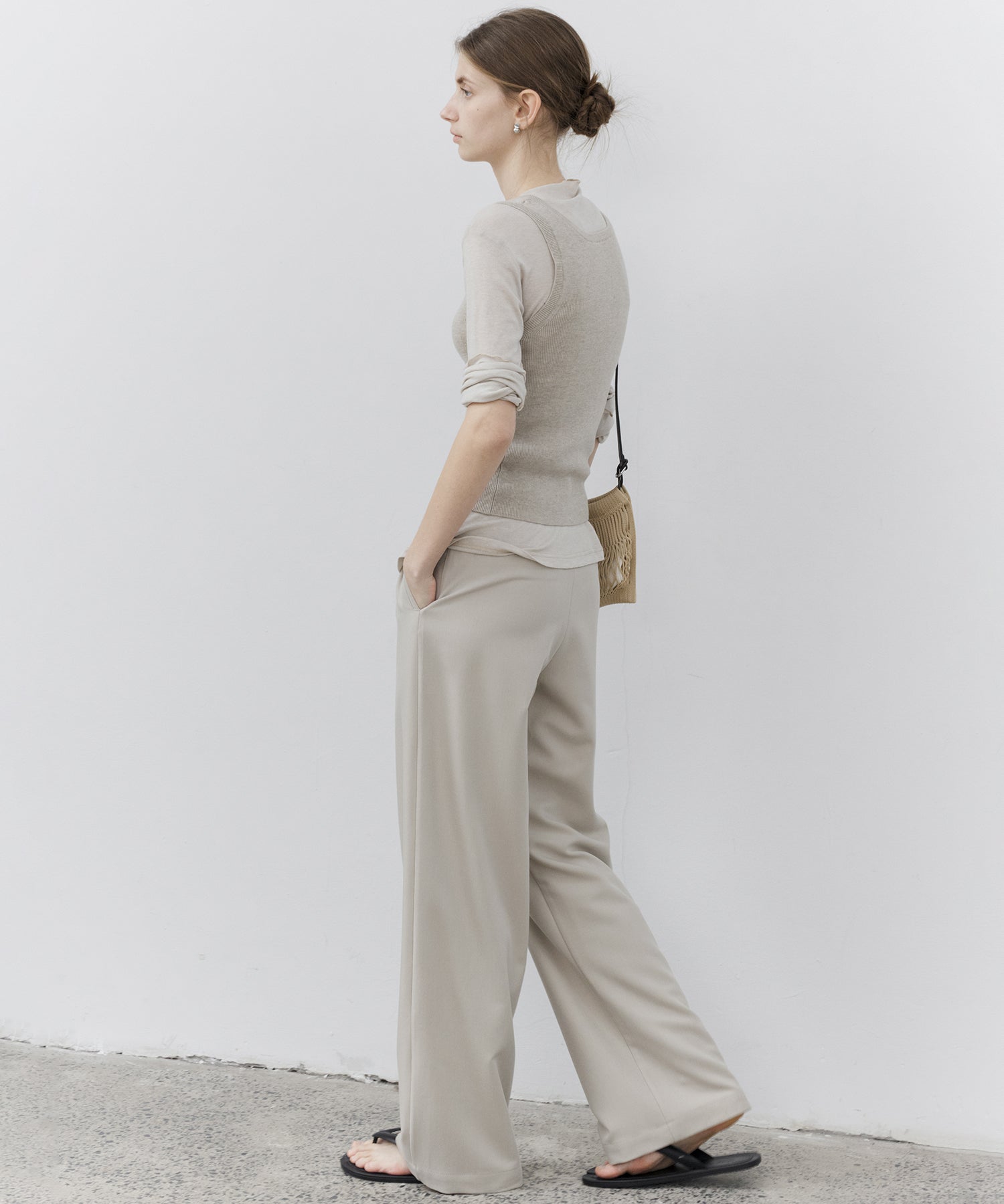 Draped Wide-Leg Tailored Pants